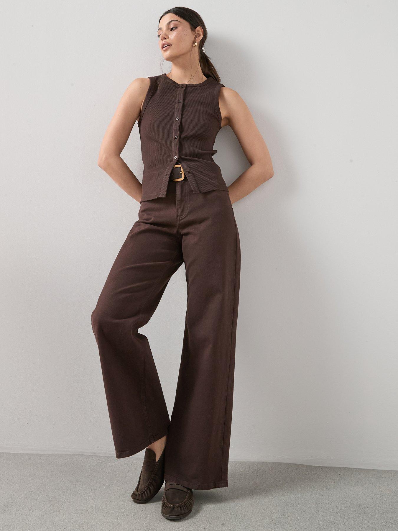 Image 3 of 6 of The Very Collection Button Through Ribbed Vest - Brown