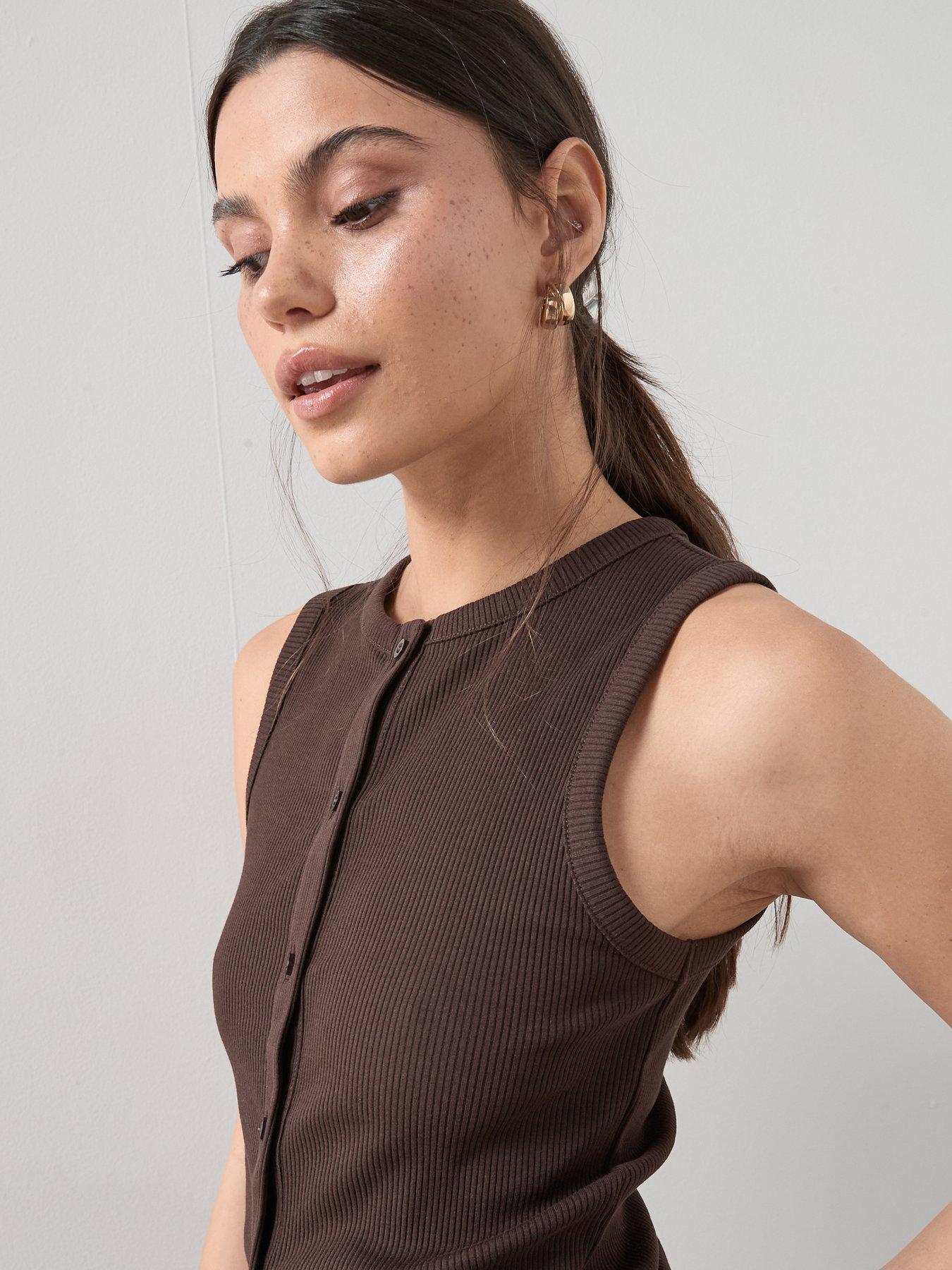 Image 4 of 6 of The Very Collection Button Through Ribbed Vest - Brown