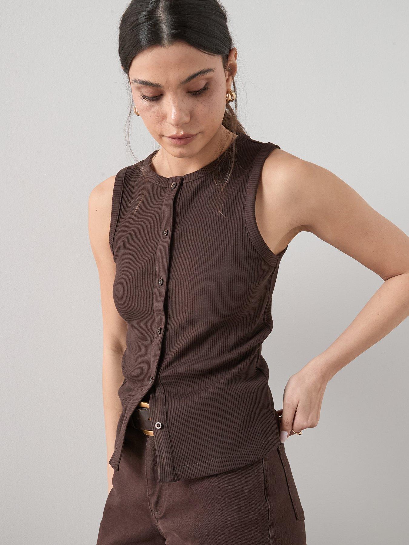 Image 5 of 6 of The Very Collection Button Through Ribbed Vest - Brown