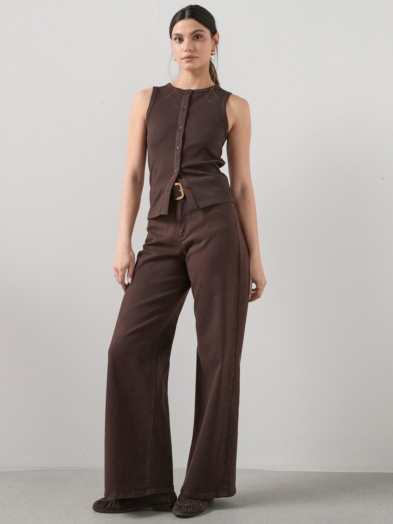 Image 6 of 6 of The Very Collection Button Through Ribbed Vest - Brown
