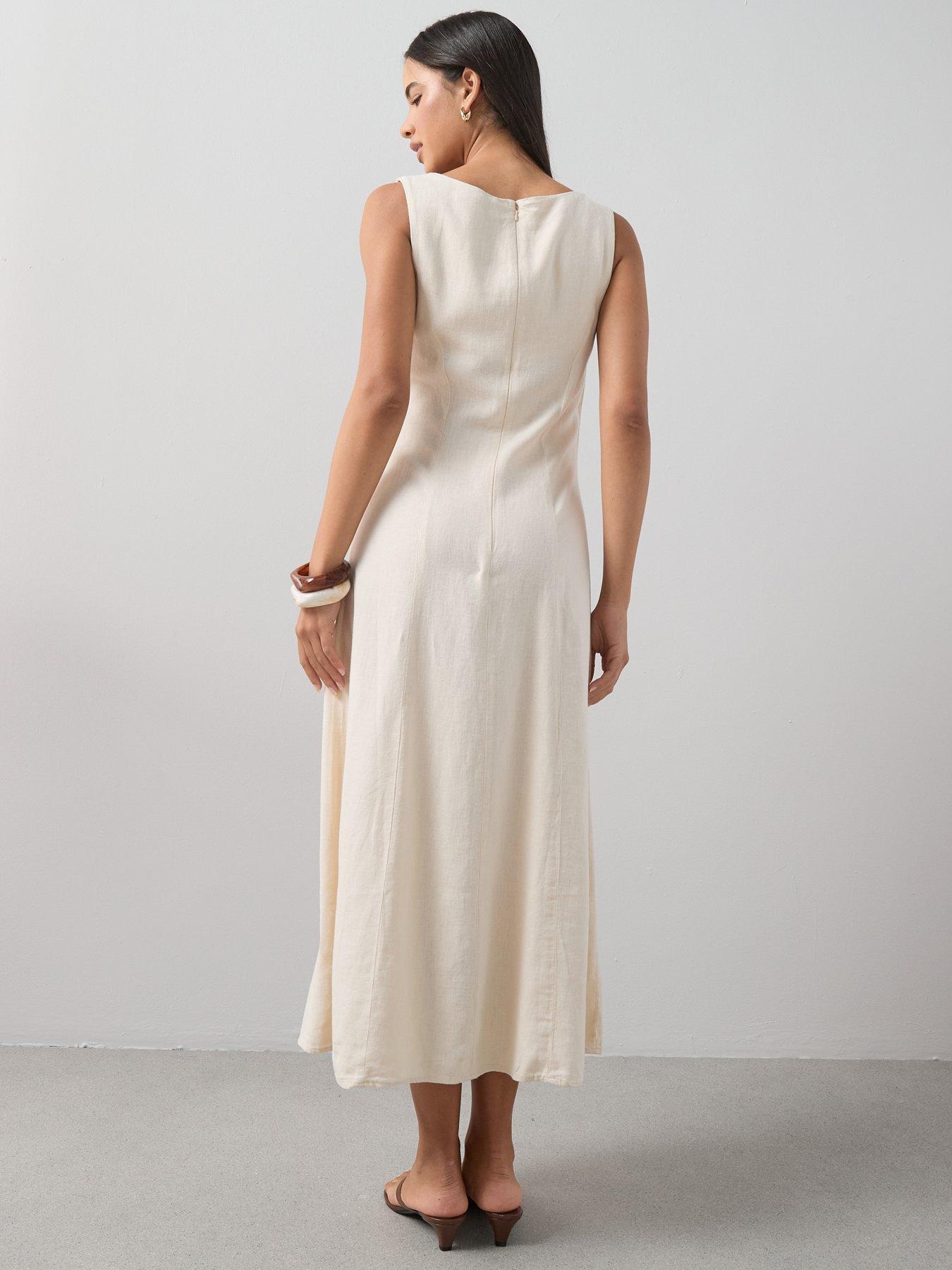  image of the-very-collection-linen-mix-button-through-midaxi-dress-cream