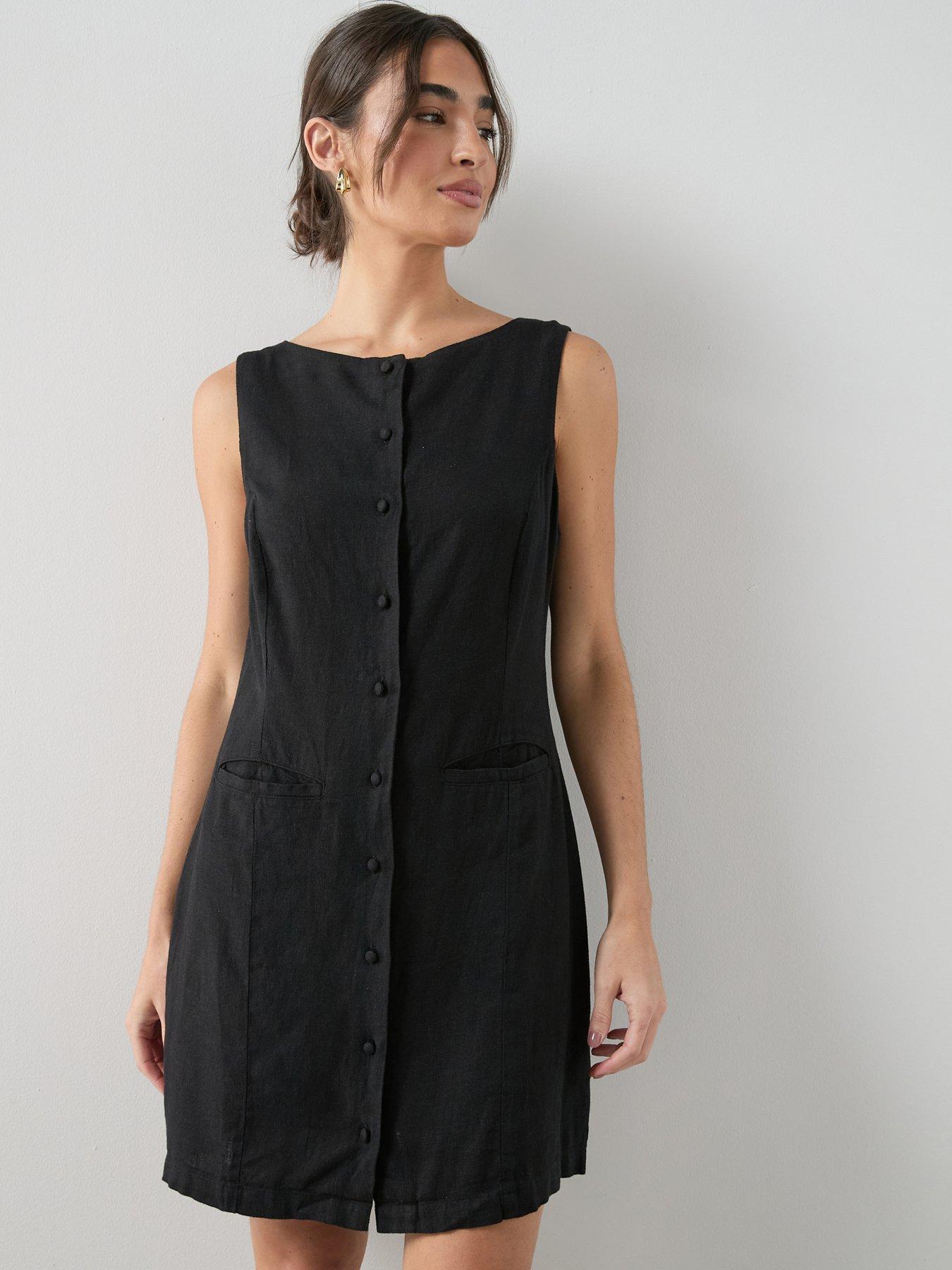 The Very Collection Linen Blend Crew Neck Mini Dress - Black