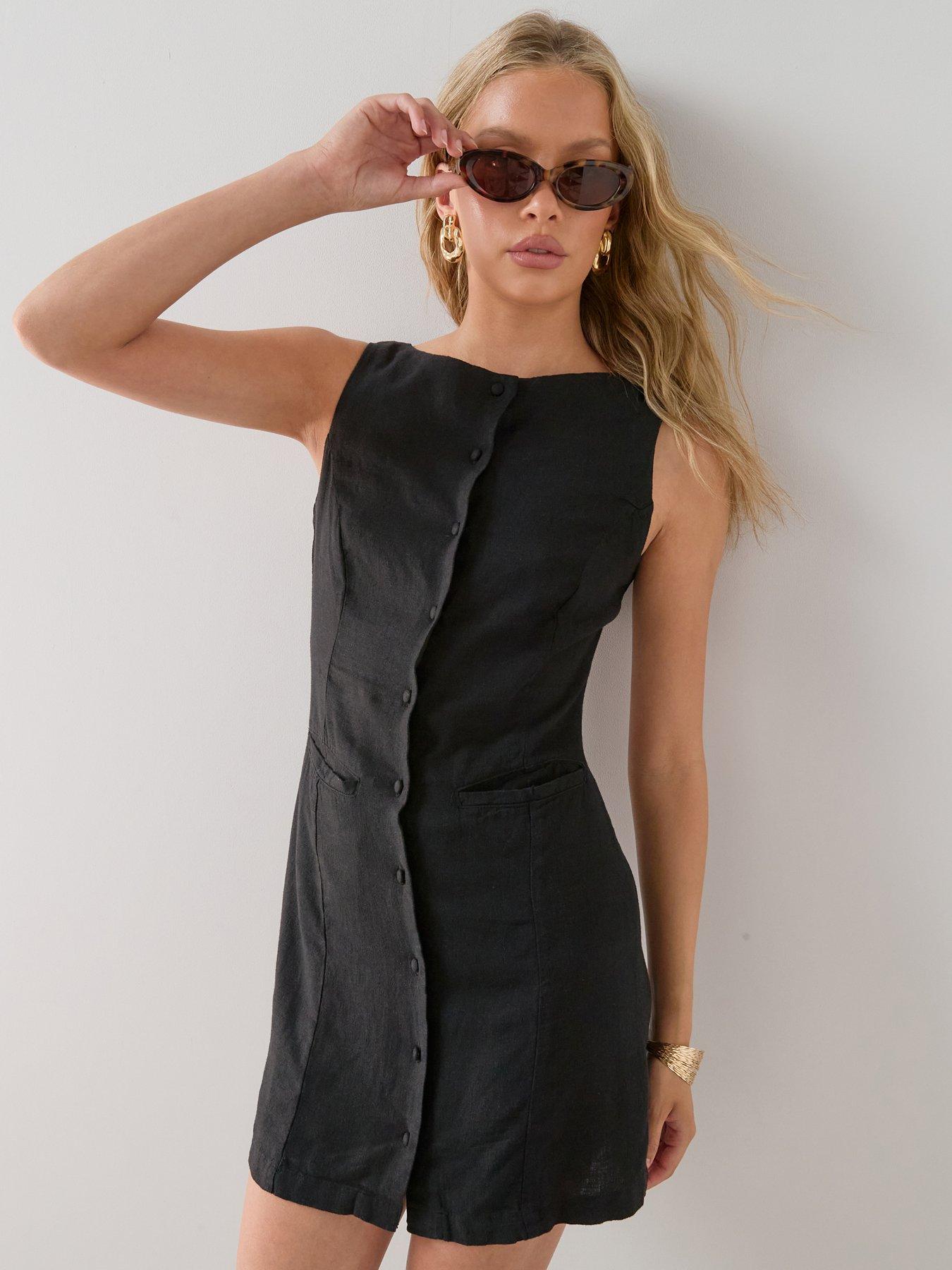 The Very Collection Linen Blend Crew Neck Mini Dress - Black