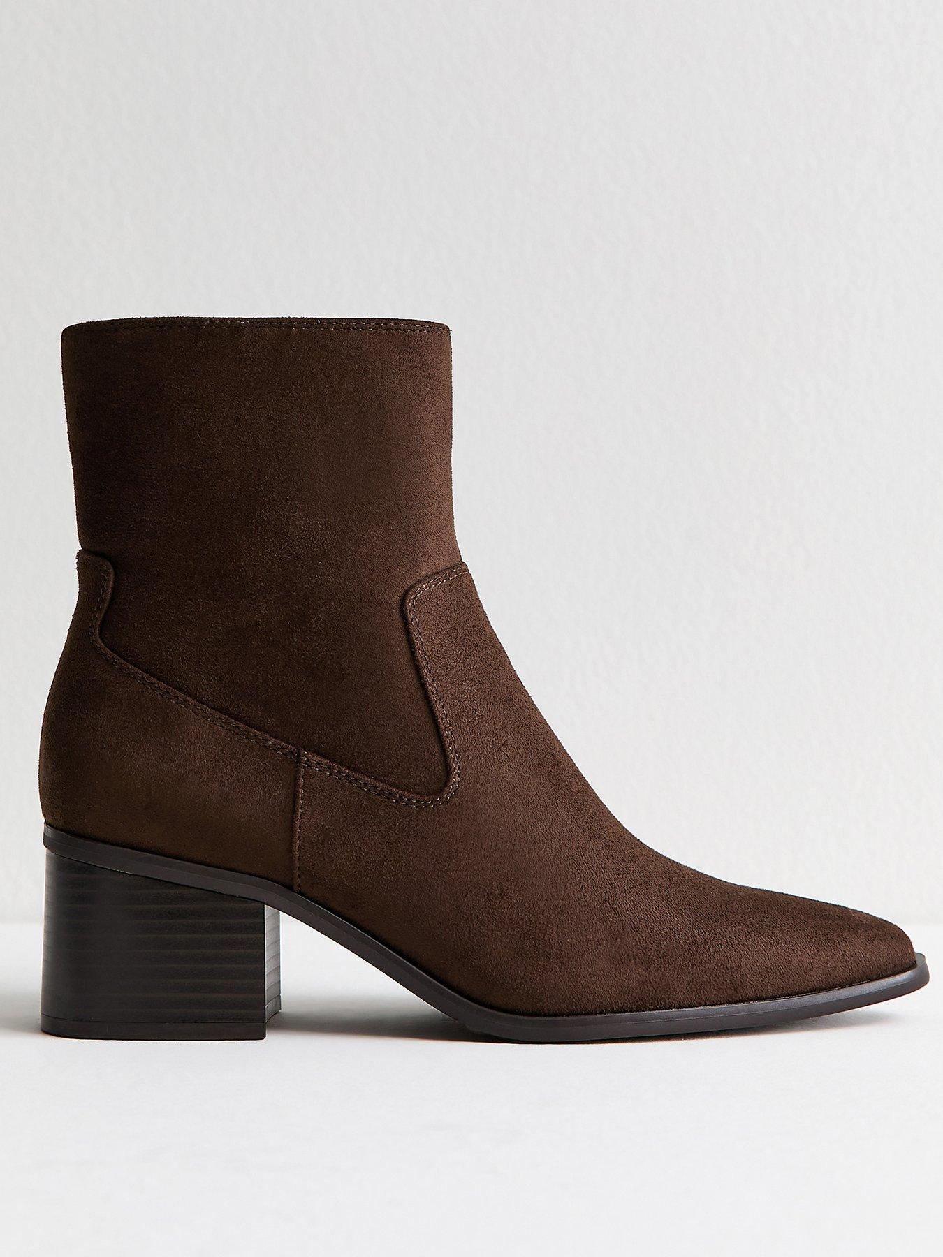 stillFront image of new-look-faux-suede-block-heel-ankle-boots-brown