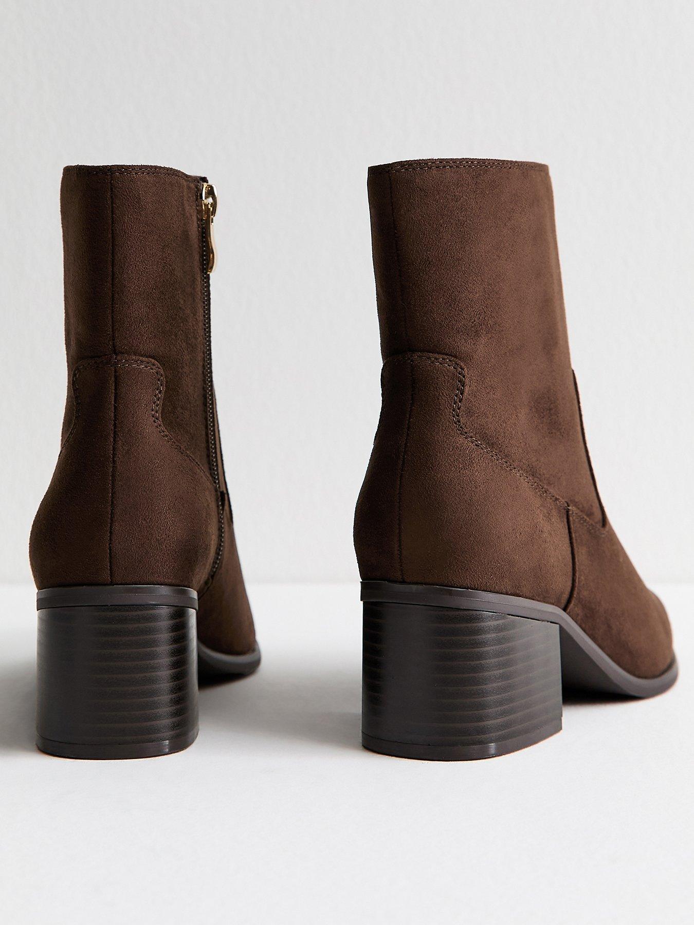  image of new-look-faux-suede-block-heel-ankle-boots-brown