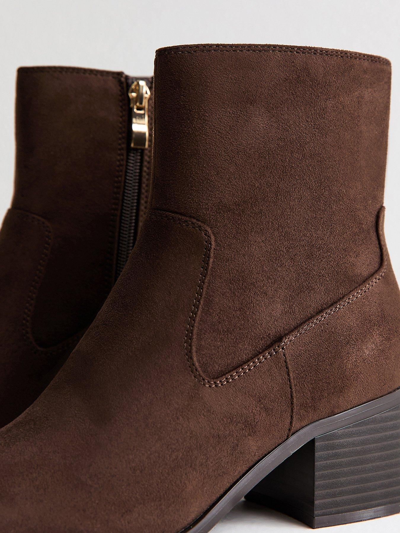  image of new-look-faux-suede-block-heel-ankle-boots-brown