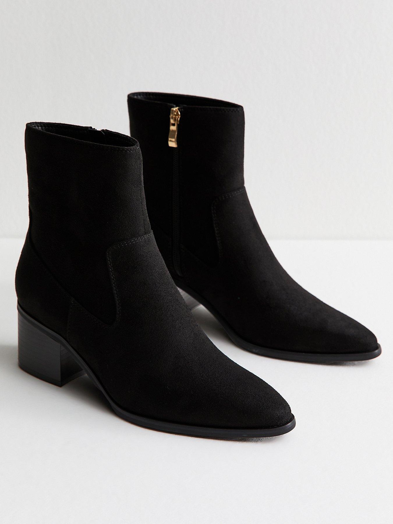  image of new-look-faux-suede-block-heel-ankle-boots-black
