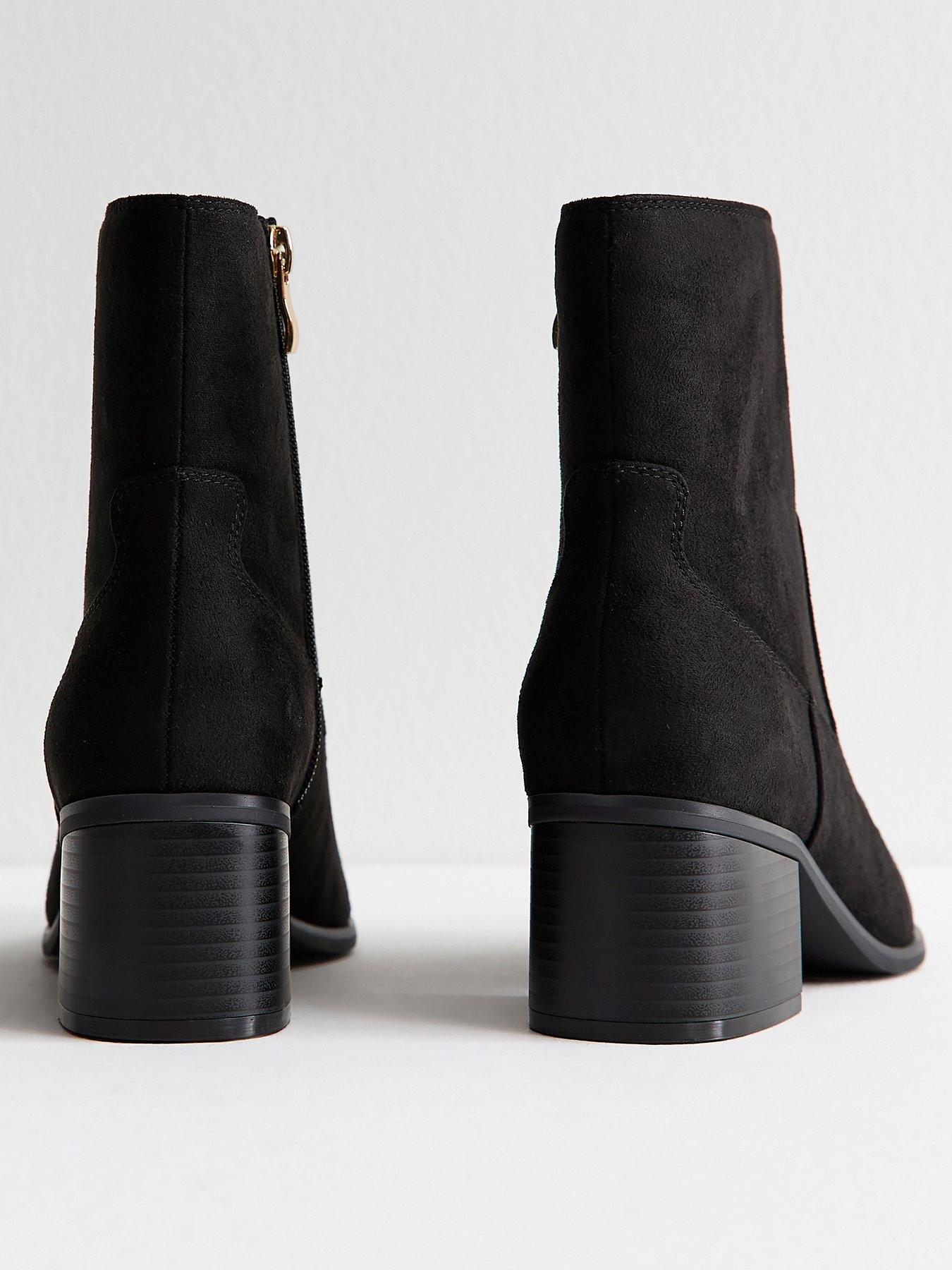  image of new-look-faux-suede-block-heel-ankle-boots-black