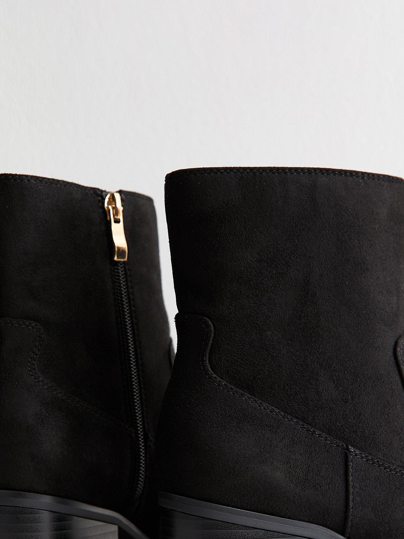 image of new-look-faux-suede-block-heel-ankle-boots-black