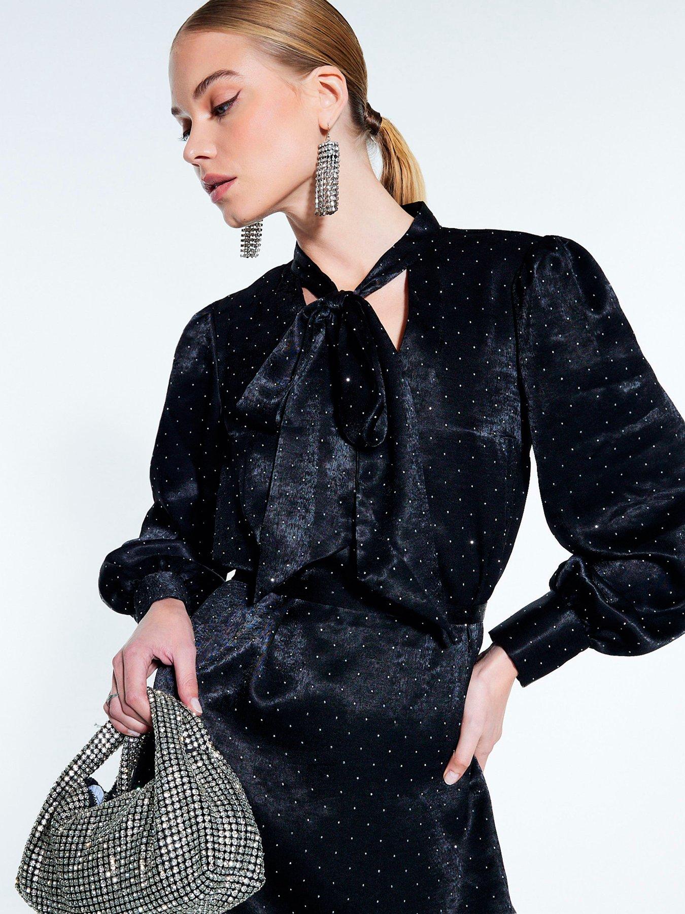  image of river-island-velvet-pussybow-studded-tea-dress-black