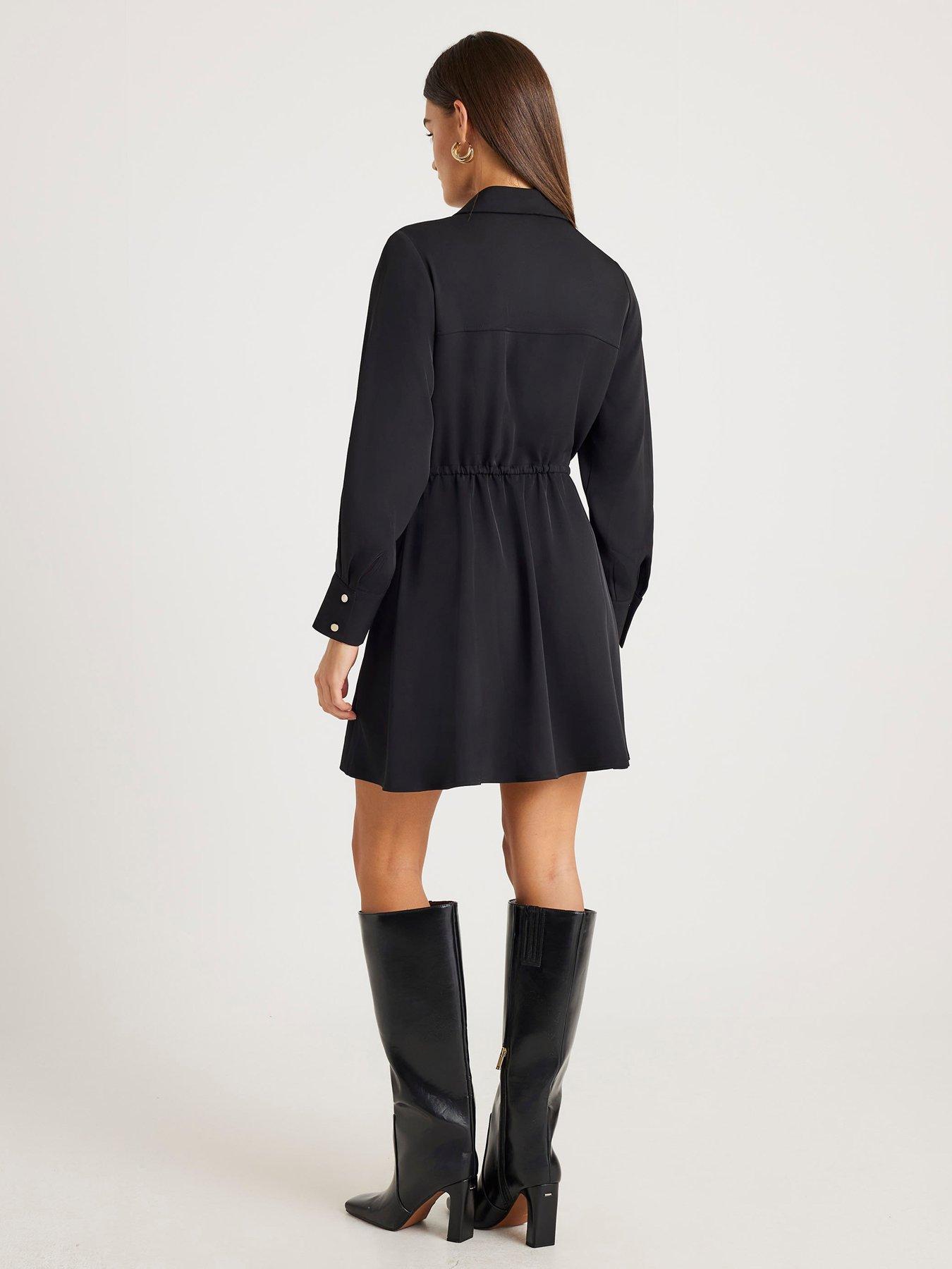  image of river-island-long-sleeve-mini-shirt-dress-black