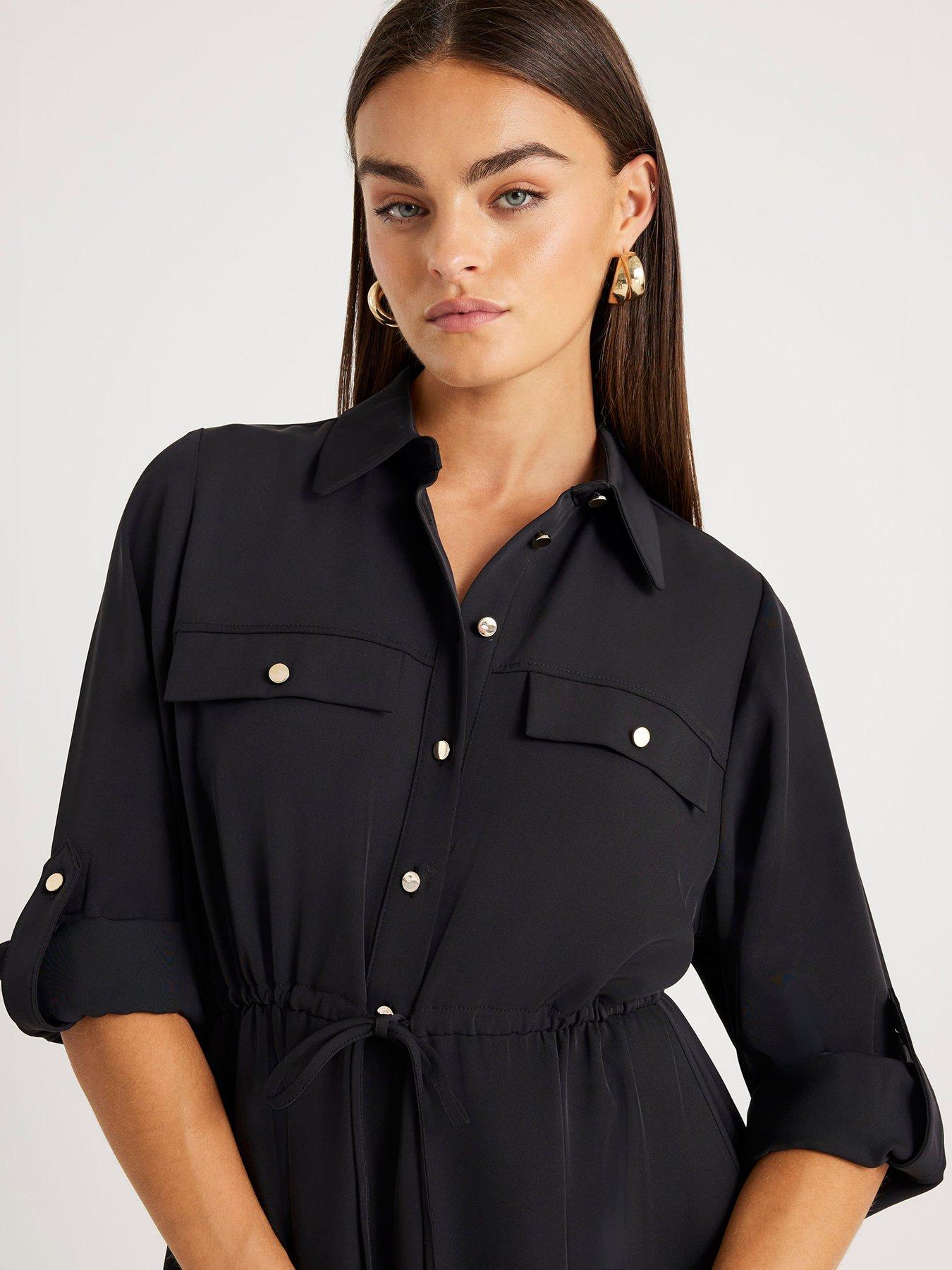  image of river-island-long-sleeve-mini-shirt-dress-black