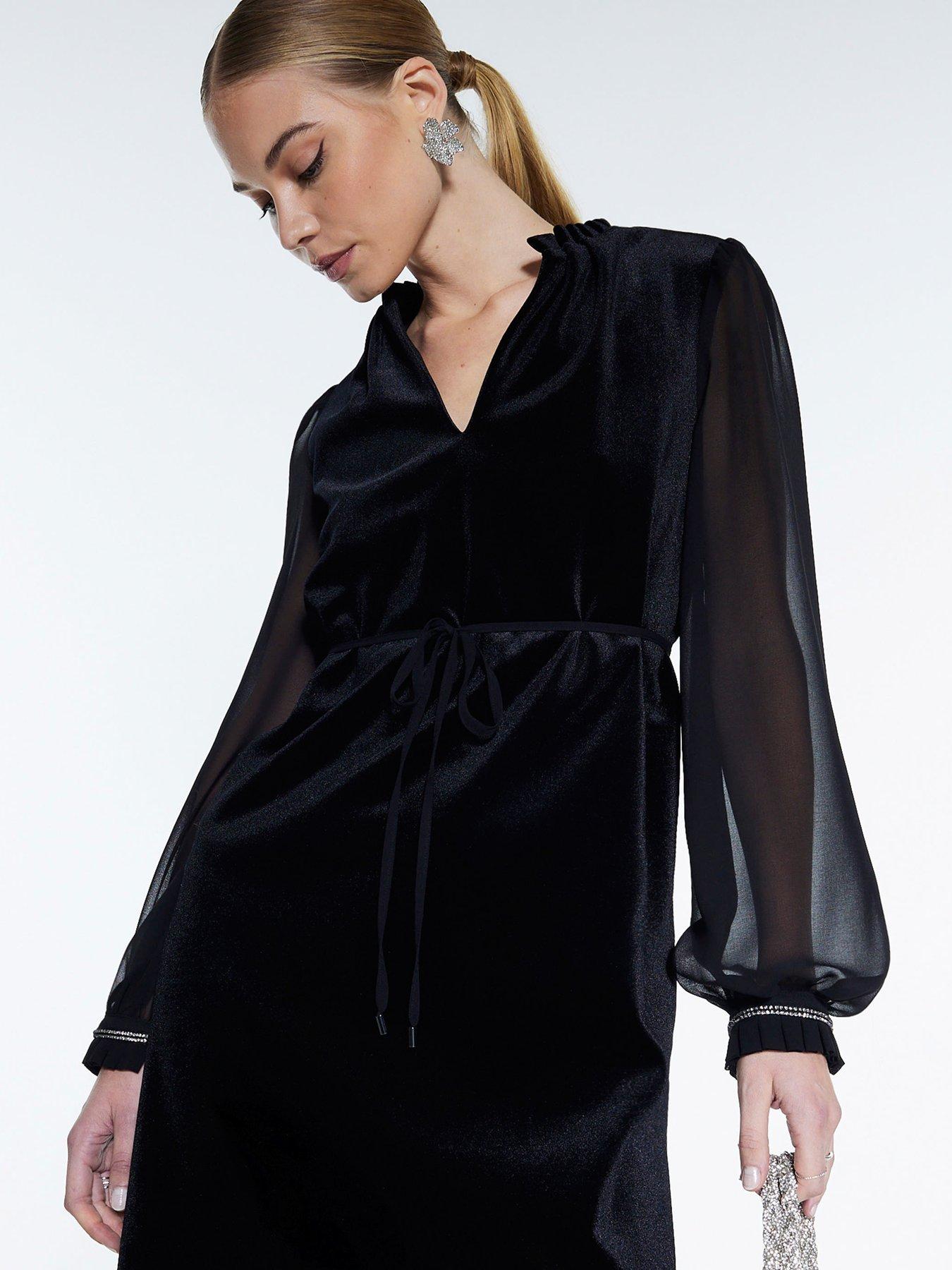 knee length dresses for ladies Rent River Island Black Satin Tailored Maxi Dress