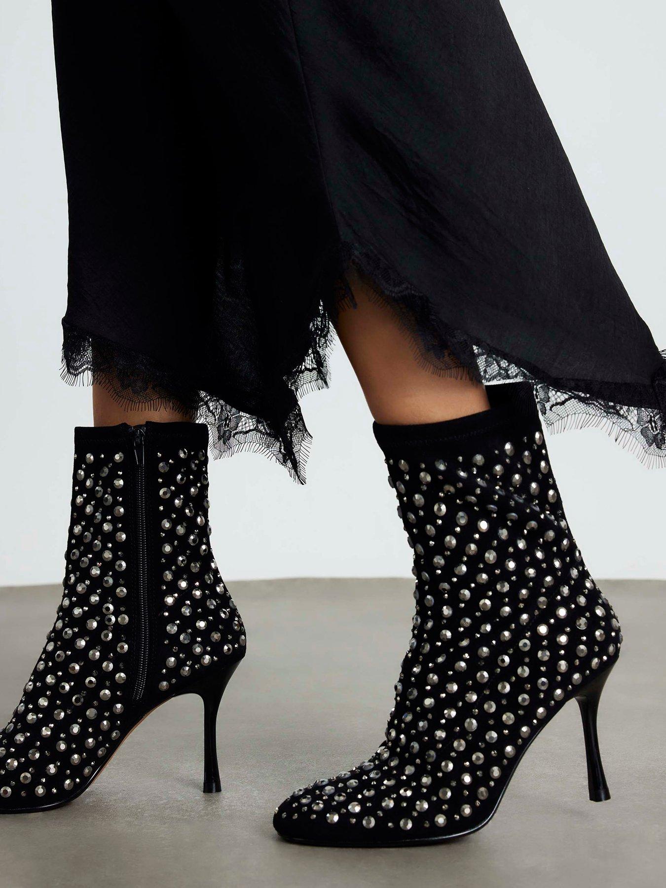  image of river-island-embellished-round-toe-boot-black