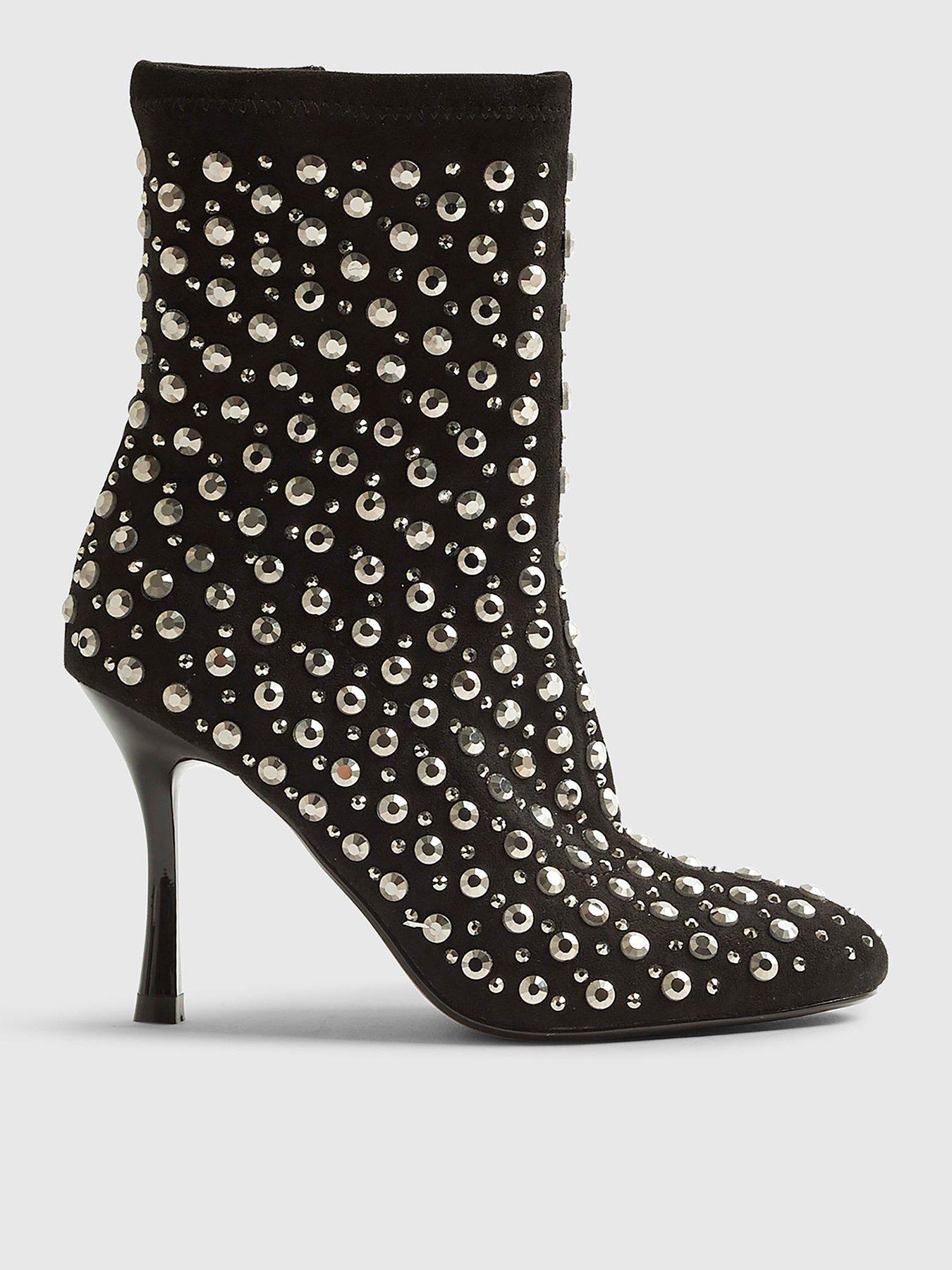 stillFront image of river-island-embellished-round-toe-boot-black