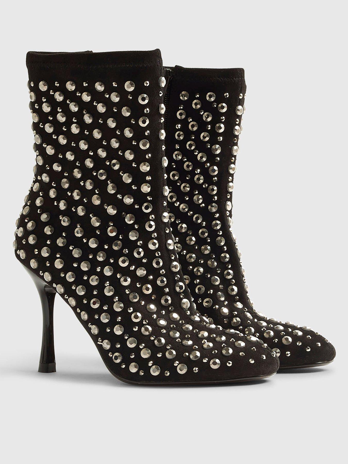  image of river-island-embellished-round-toe-boot-black