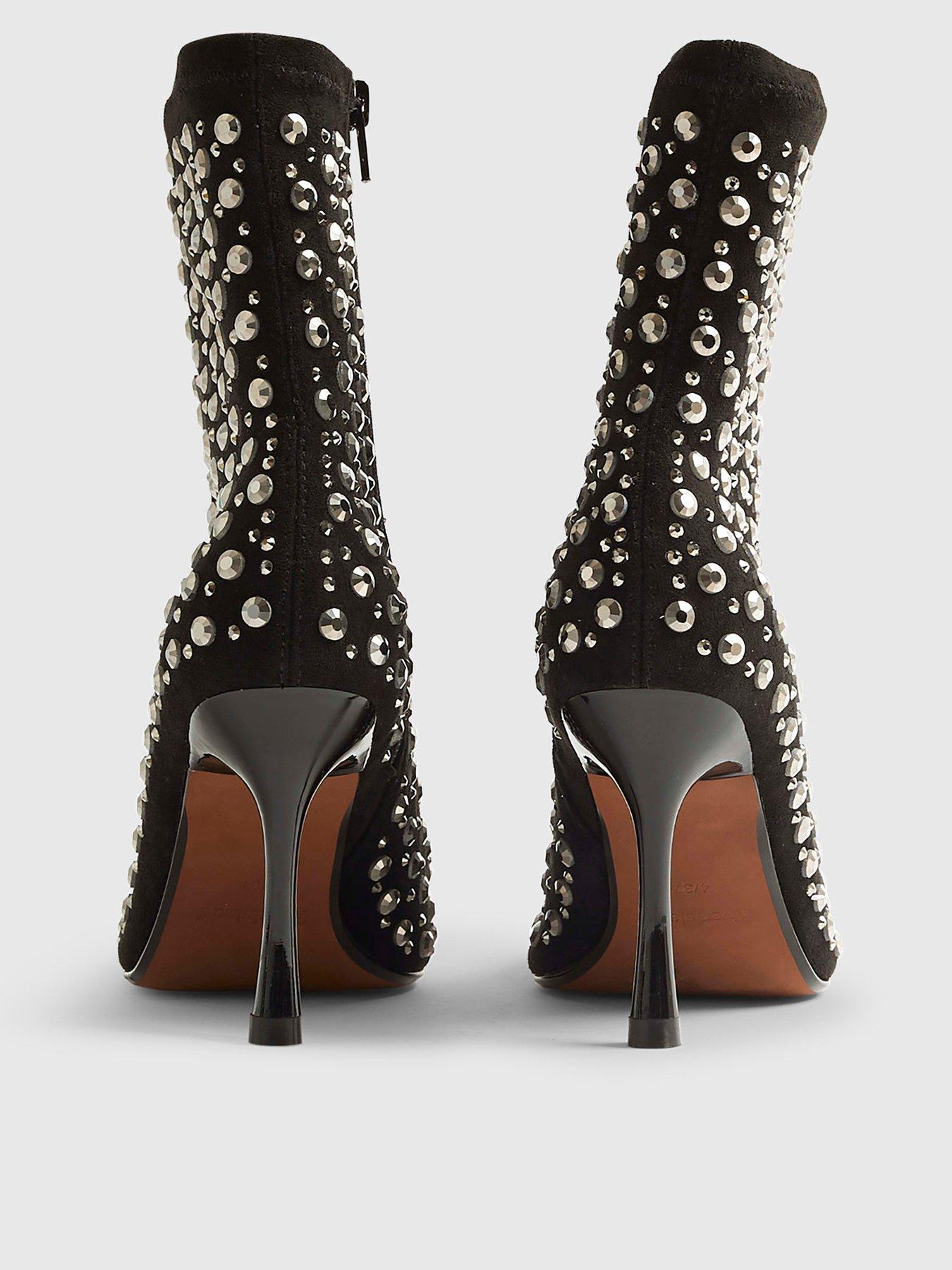  image of river-island-embellished-round-toe-boot-black