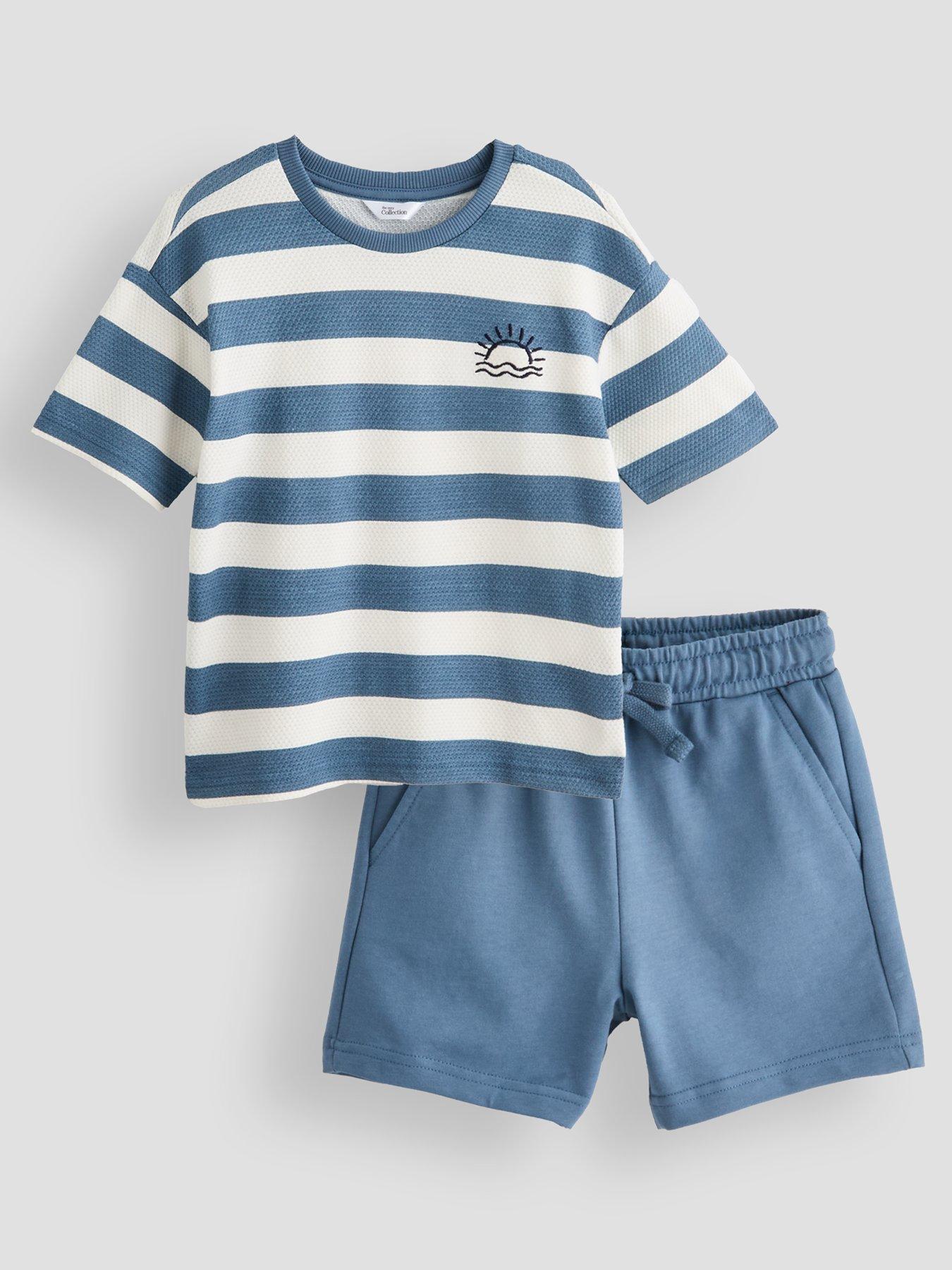 The Very Collection Boys Stripe T-Shirt and Shorts Set - Navy