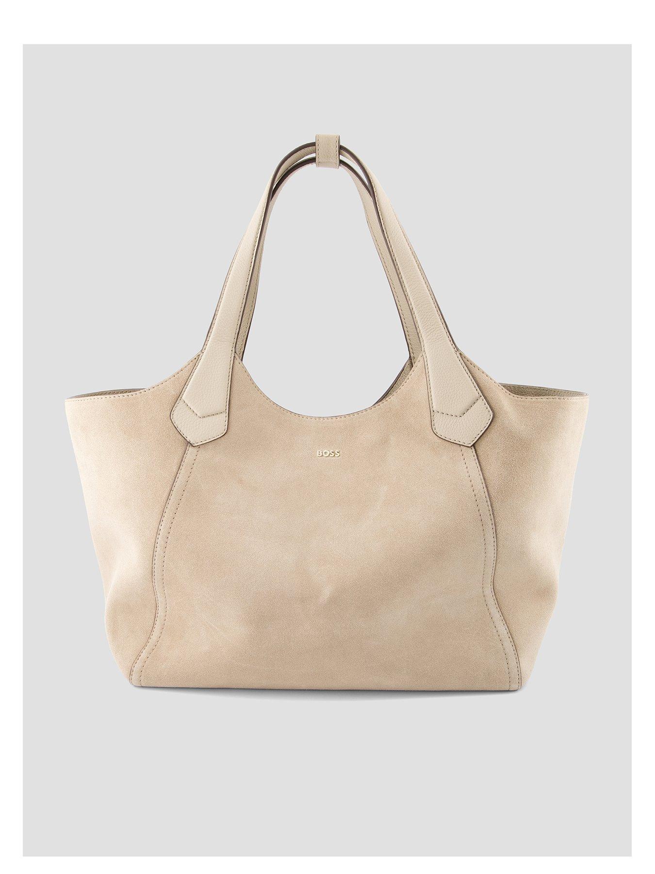BOSS Lenah Leather Tote Bag- Beige