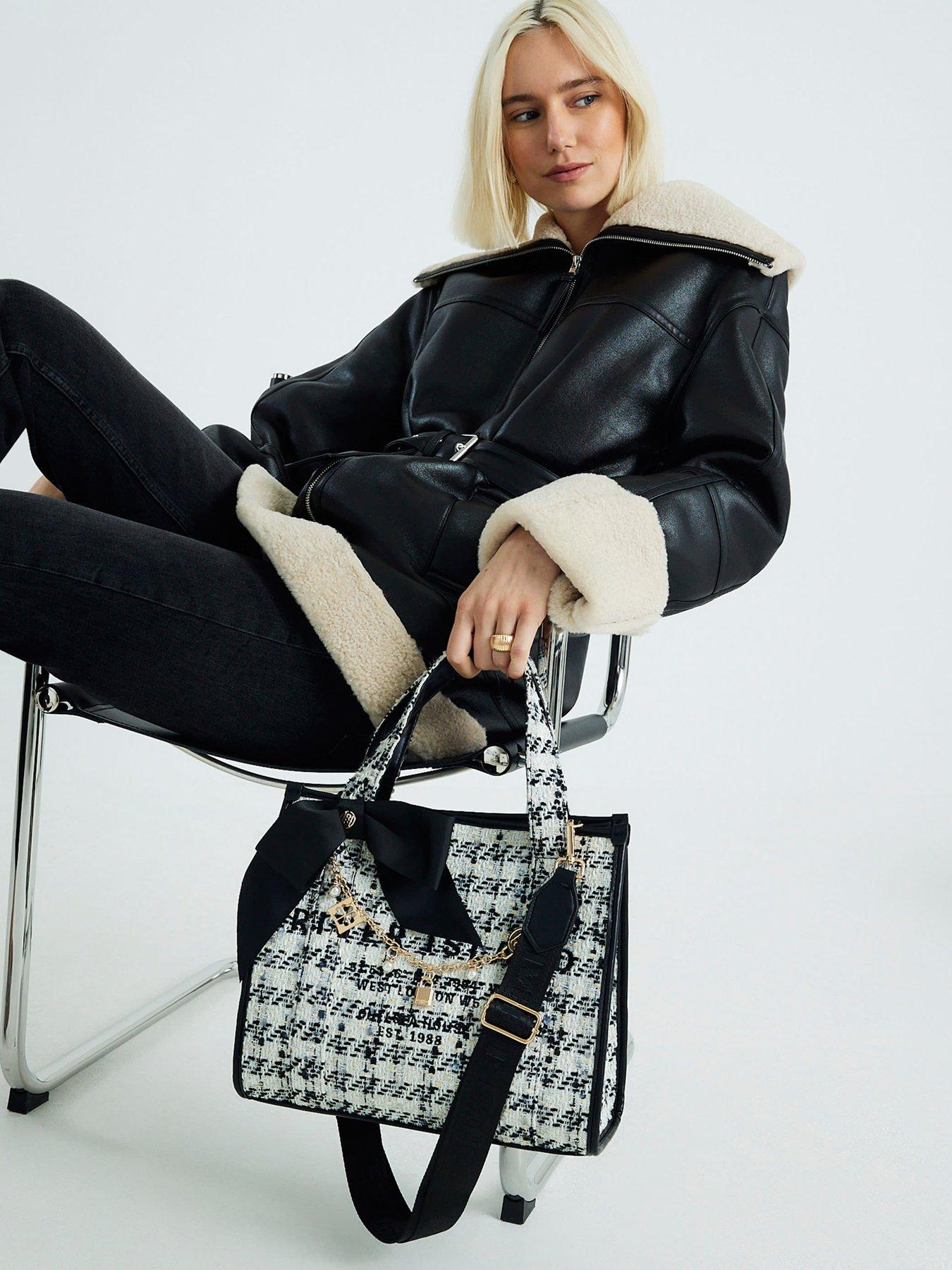 Image 1 of 6 of River Island Med Boucle Embroidered Tote - Cream