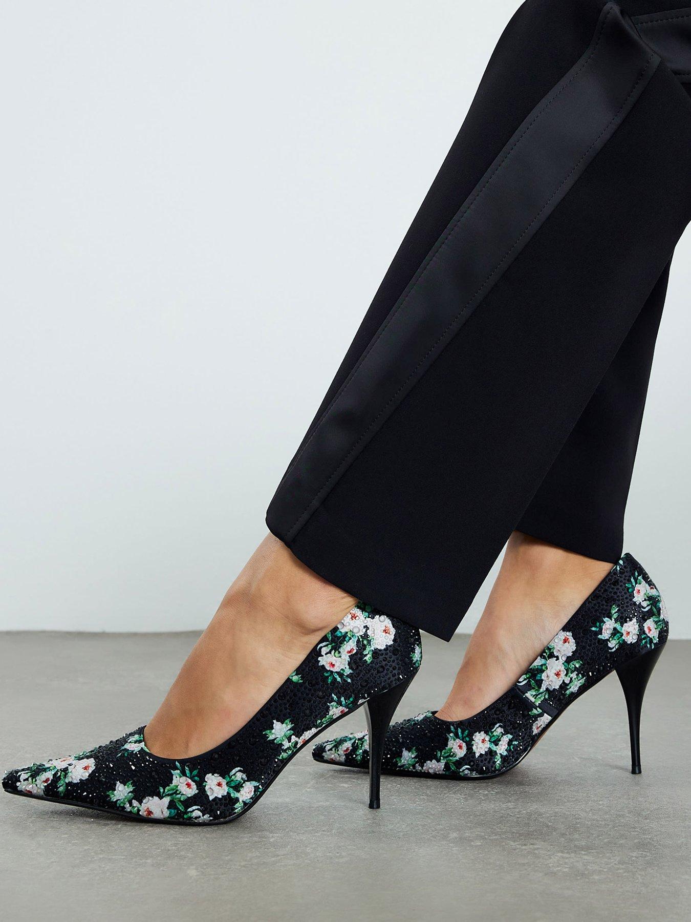 Image 1 of 5 of River Island Floral Diamante Court - Black