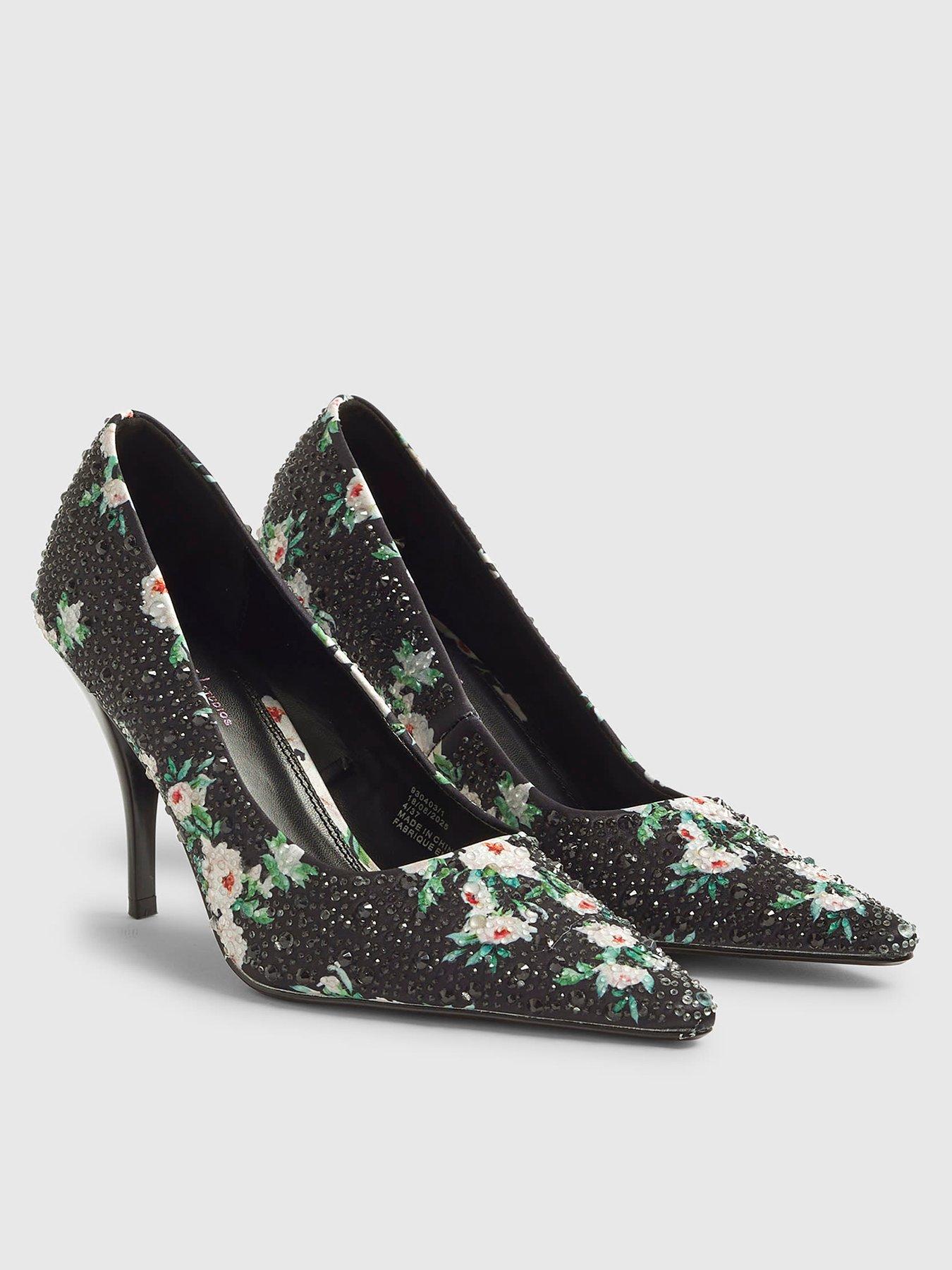 Image 2 of 5 of River Island Floral Diamante Court - Black