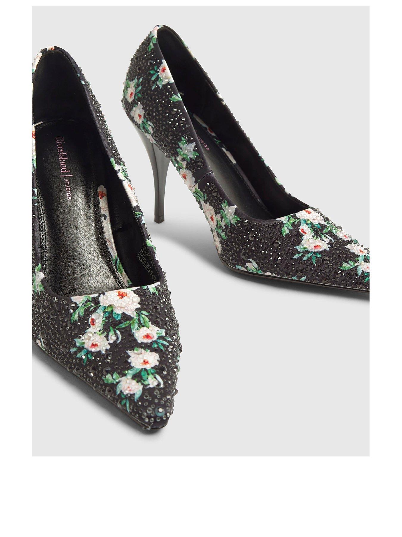 Image 3 of 5 of River Island Floral Diamante Court - Black