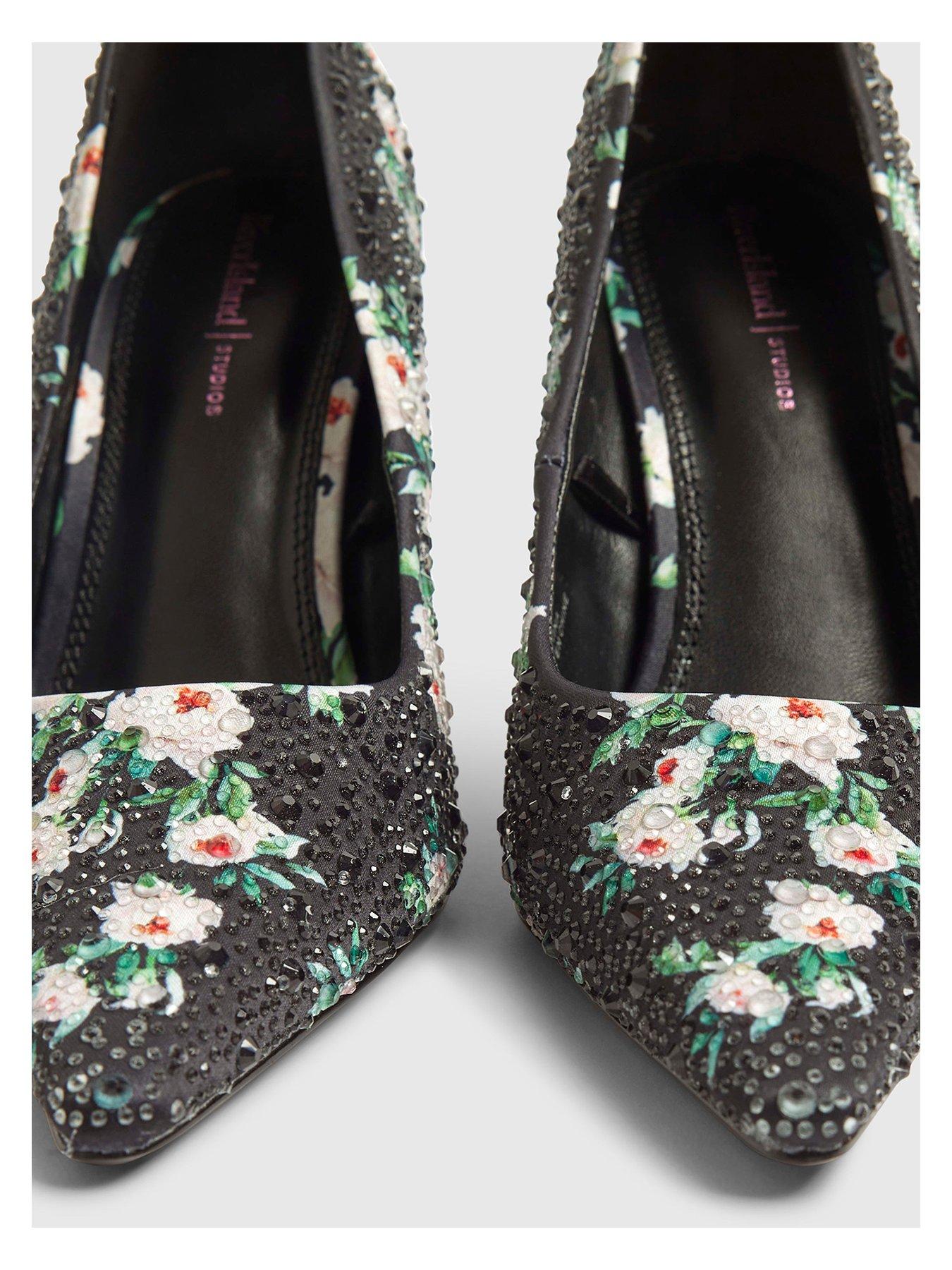 Image 5 of 5 of River Island Floral Diamante Court - Black