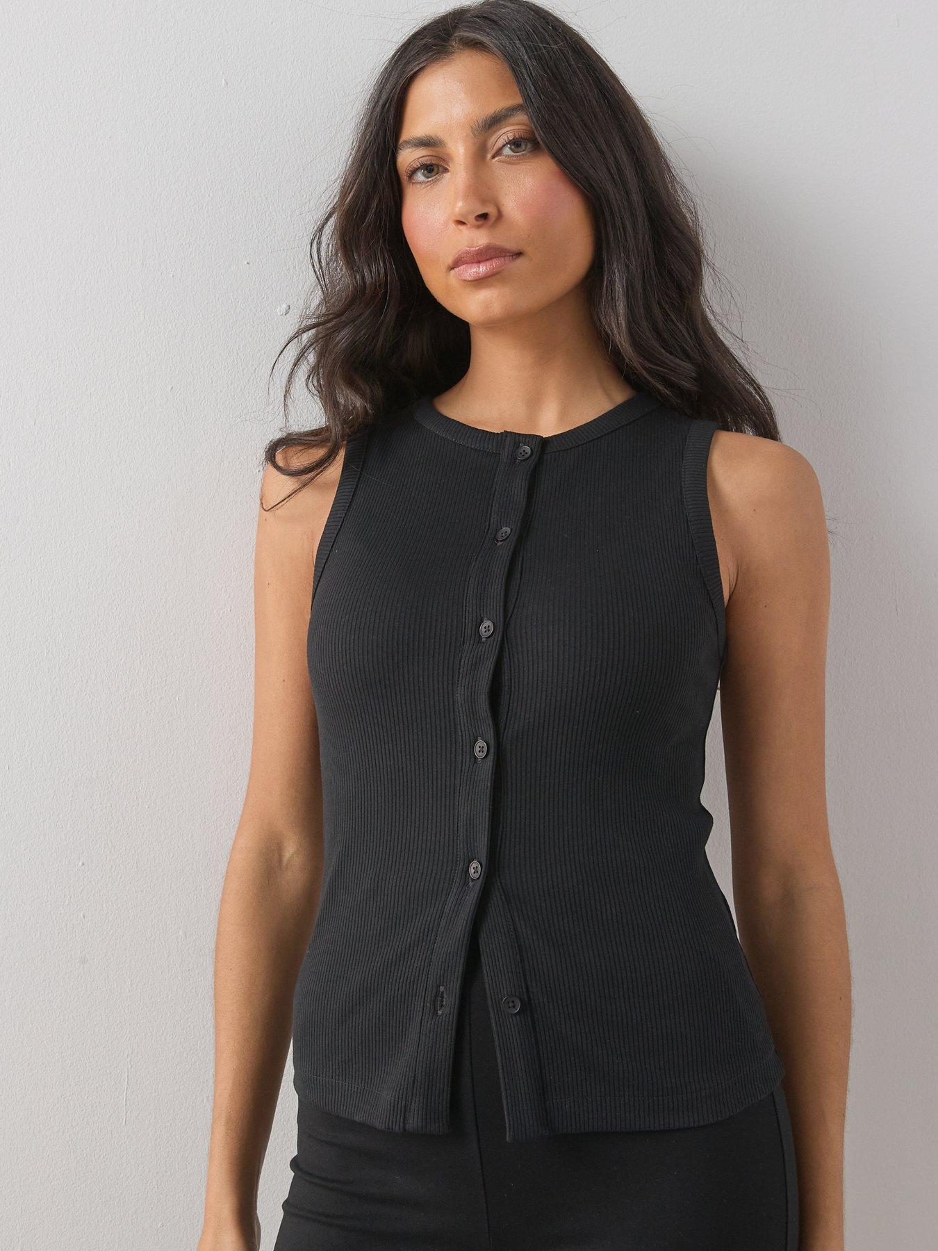 Image 5 of 7 of The Very Collection Button Thru Ribbed Vest - Black