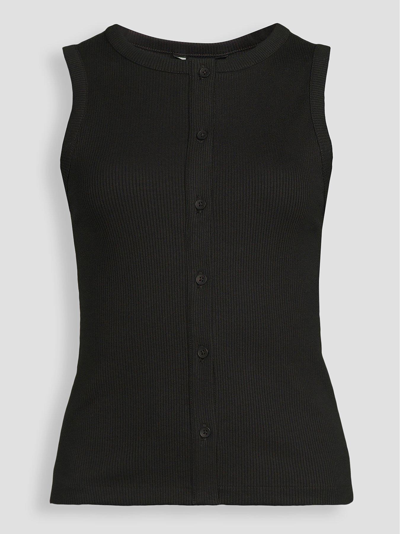 Image 7 of 7 of The Very Collection Button Thru Ribbed Vest - Black