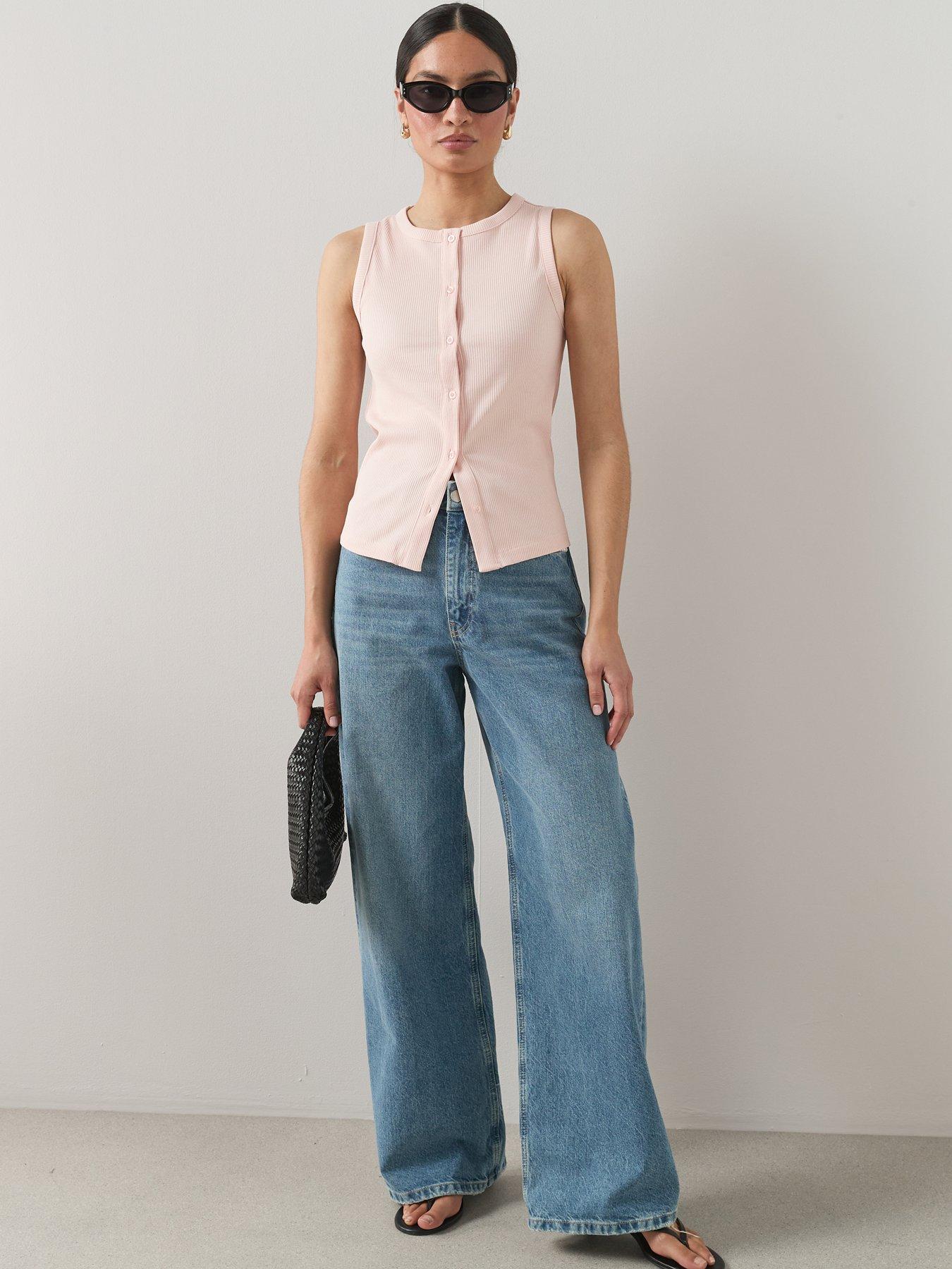 Image 3 of 7 of The Very Collection Button Thru Ribbed Vest - Pink