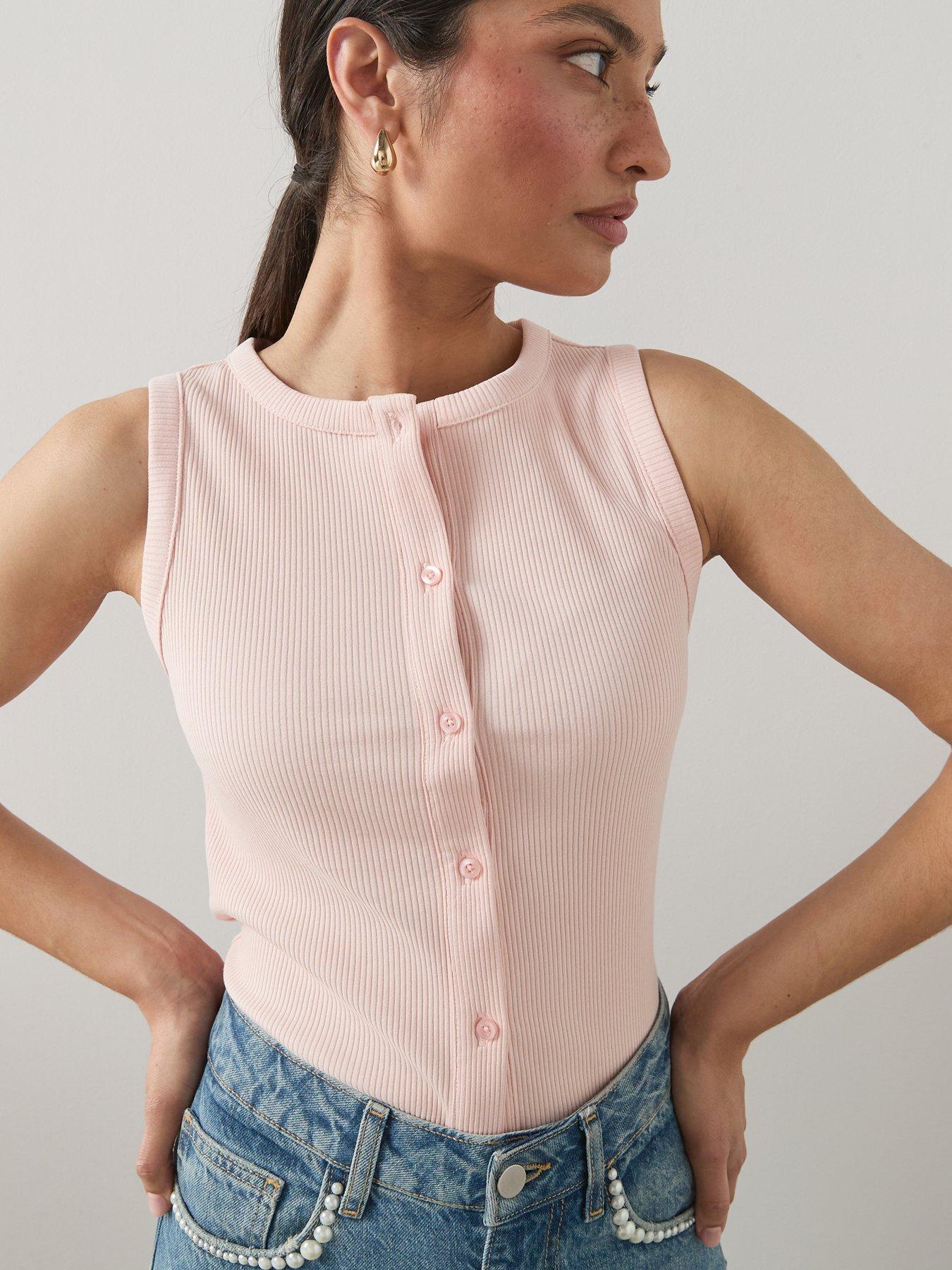 Image 5 of 7 of The Very Collection Button Thru Ribbed Vest - Pink