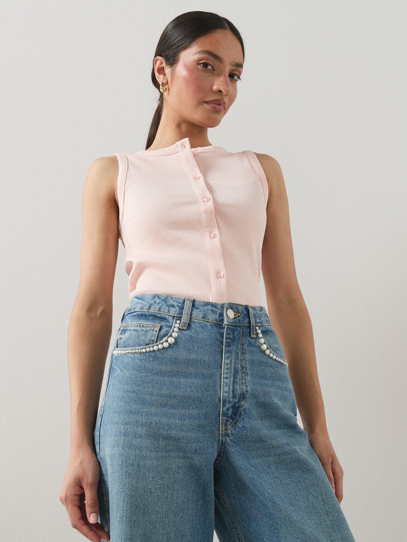 Image 6 of 7 of The Very Collection Button Thru Ribbed Vest - Pink