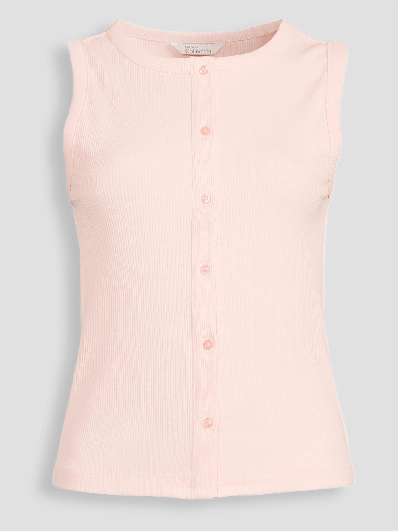 Image 7 of 7 of The Very Collection Button Thru Ribbed Vest - Pink