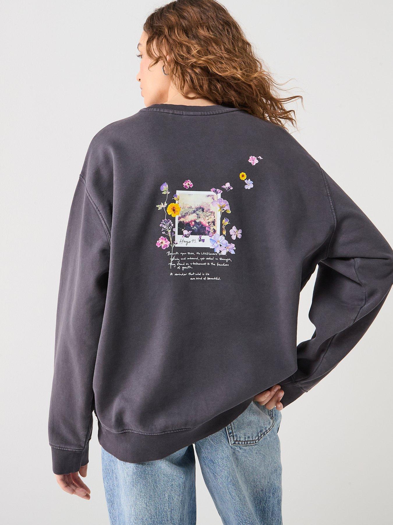 HUGO Relaxed Fit Long Sleeve Sweatshirt With Back Graphic - Grey