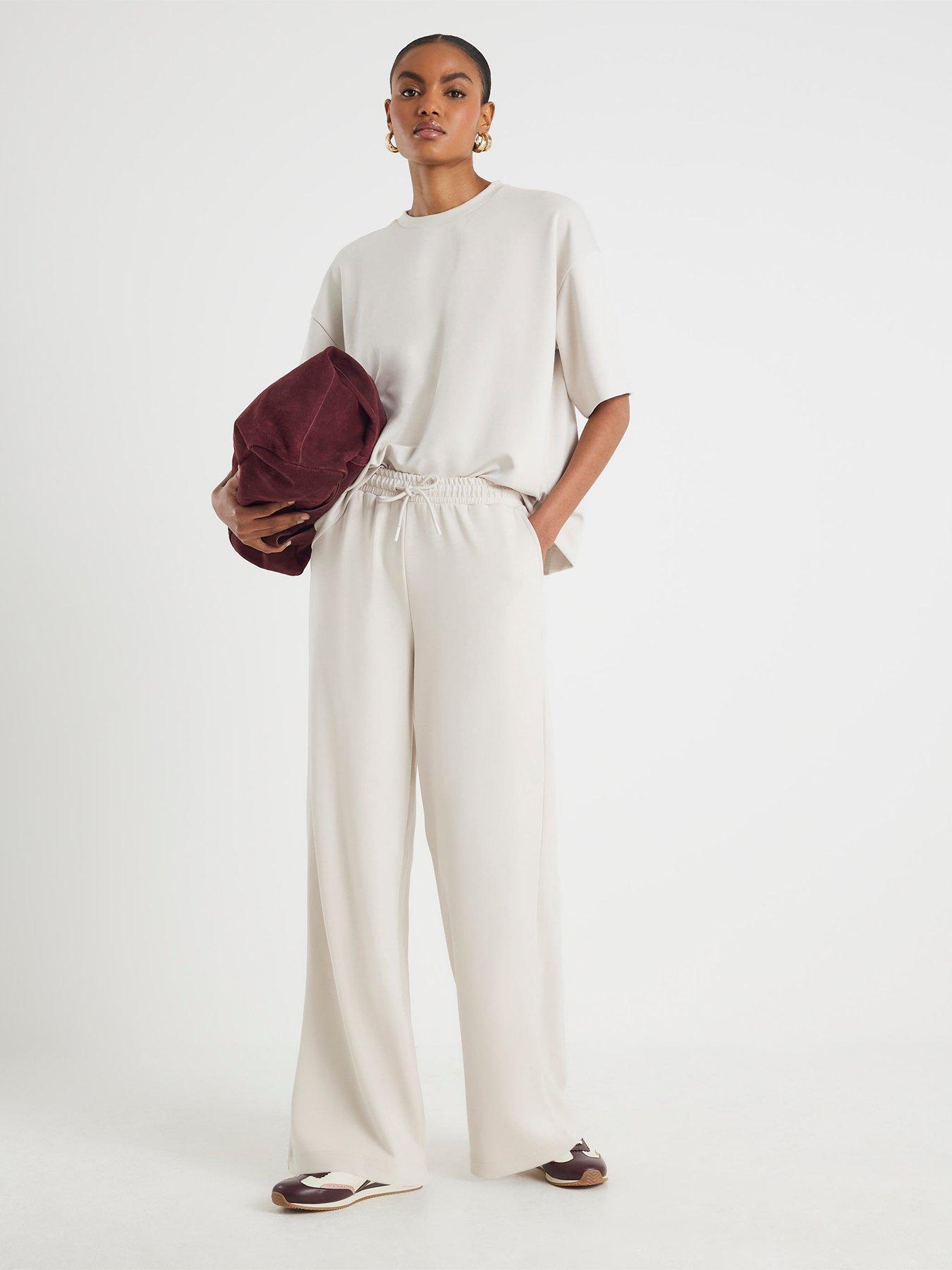 River Island High Waist Premium Wide Leg Jogger - Cream