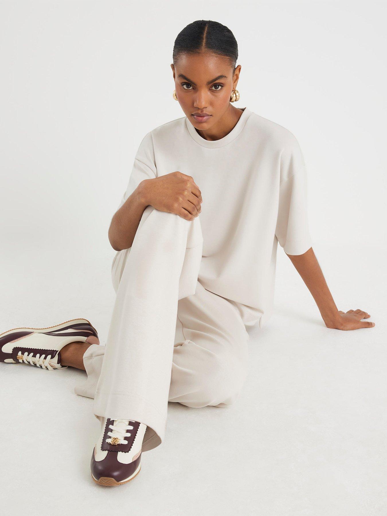  image of river-island-high-waist-premium-wide-leg-jogger-cream