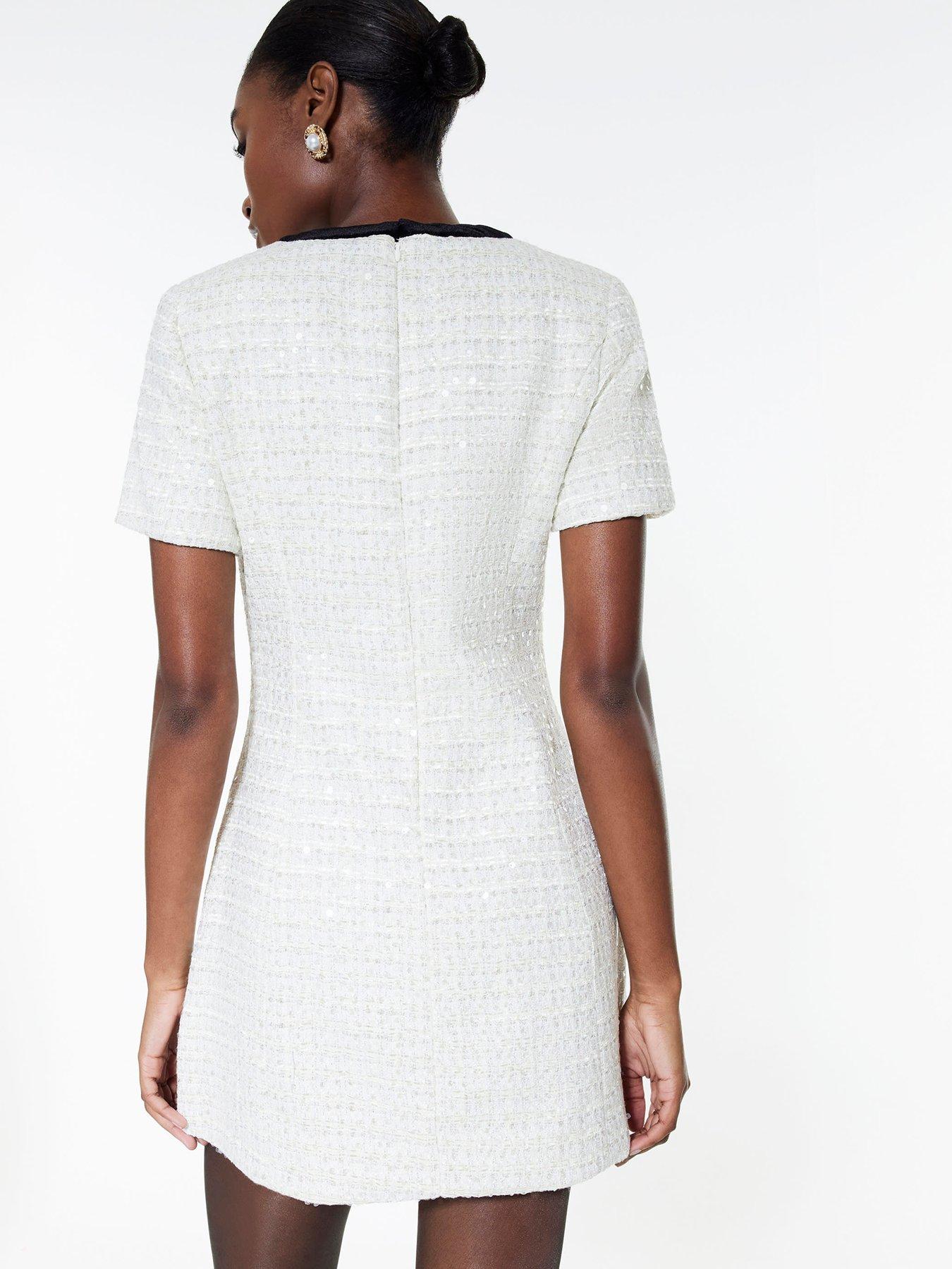 Image 2 of 4 of River Island Bow Front Boucle Dress - Cream