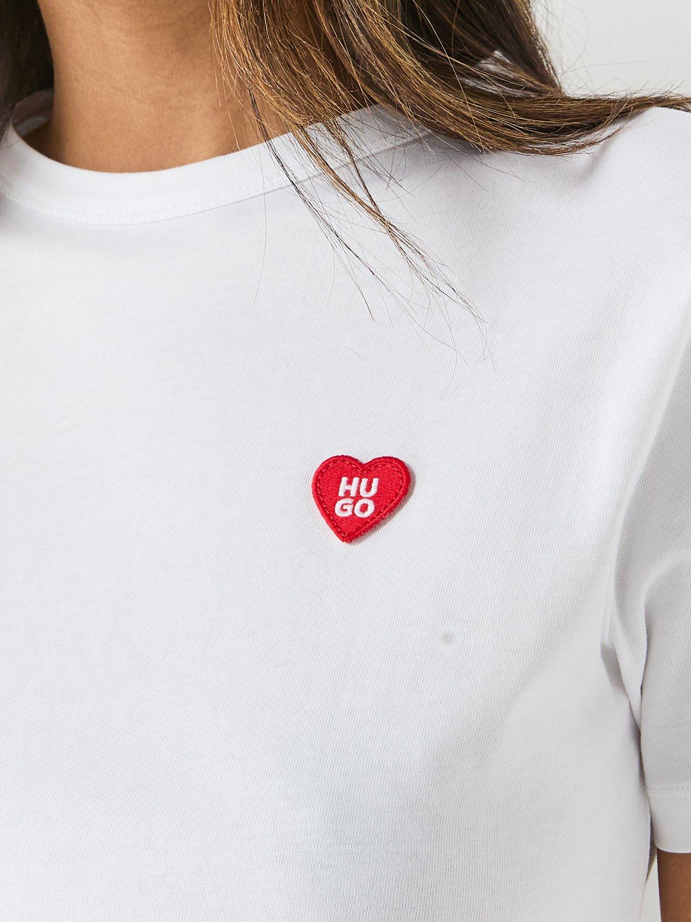 Image 4 of 6 of HUGO Vintage Heart Small Logo T-Shirt - White