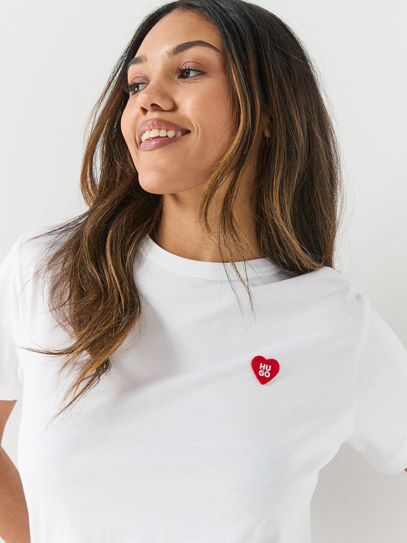 Image 5 of 6 of HUGO Vintage Heart Small Logo T-Shirt - White