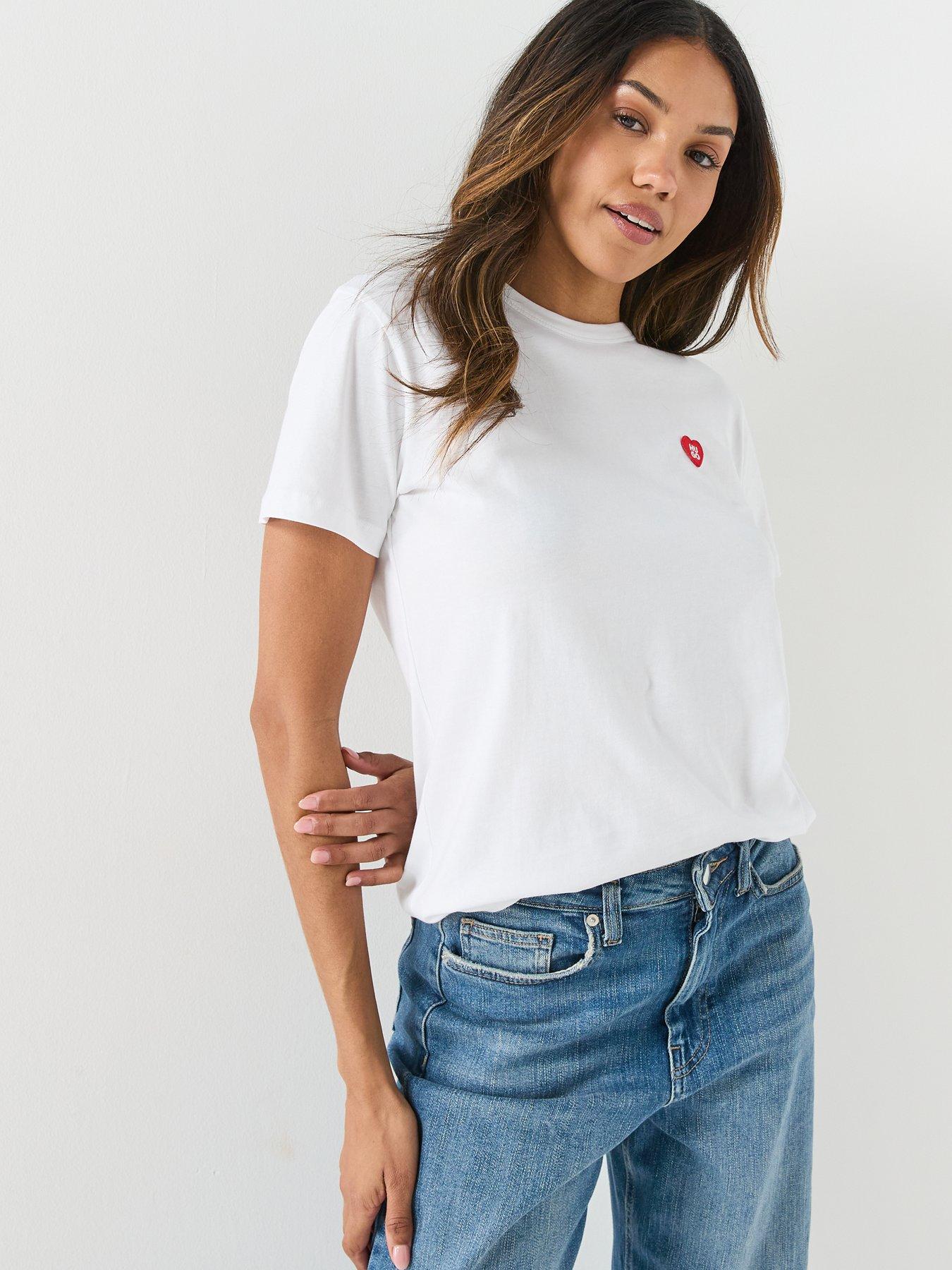 Image 6 of 6 of HUGO Vintage Heart Small Logo T-Shirt - White