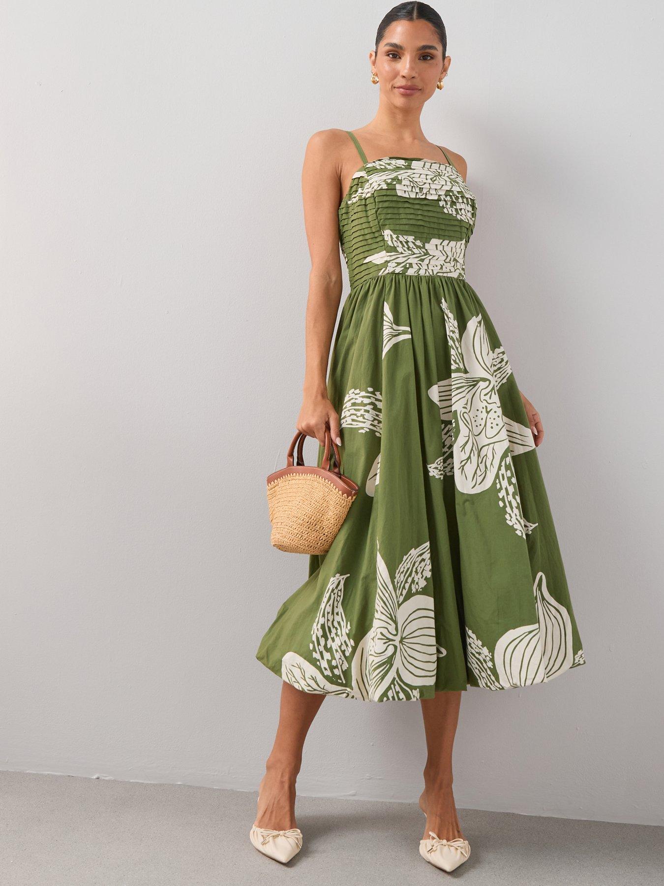 The Very Collection Pintuck Detail Puffball Midi Dress - Green