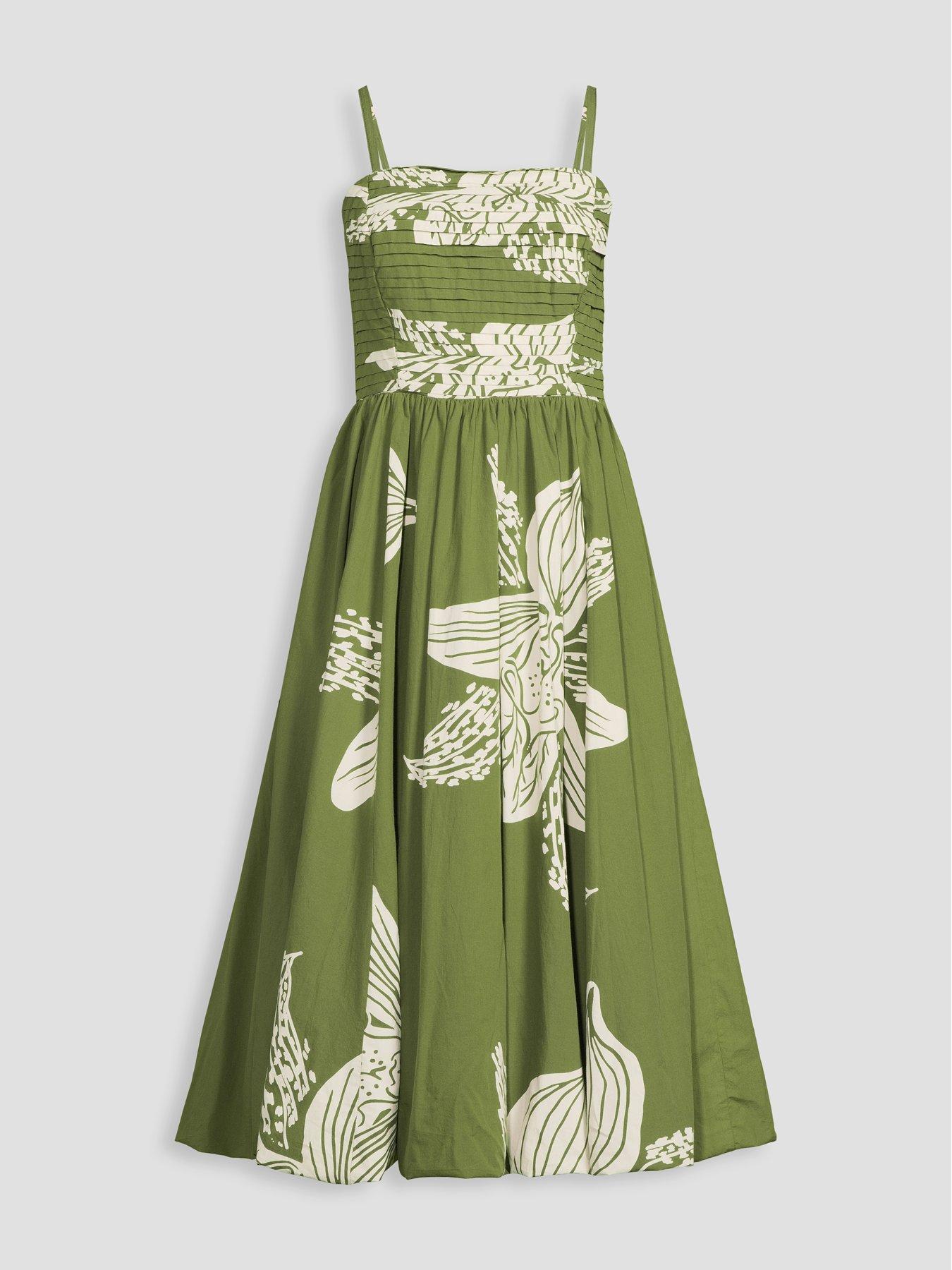 The Very Collection Pintuck Detail Puffball Midi Dress - Green | Littlewoods