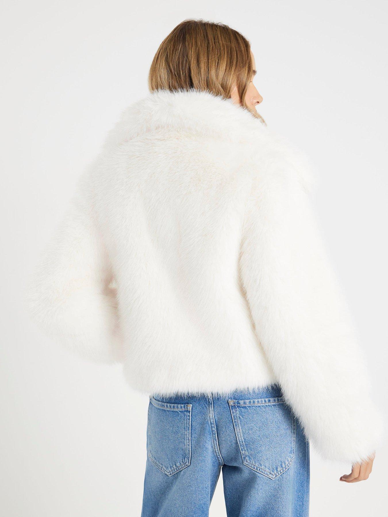 Image 2 of 4 of River Island Wide Collar Short Fur Jacket - Cream