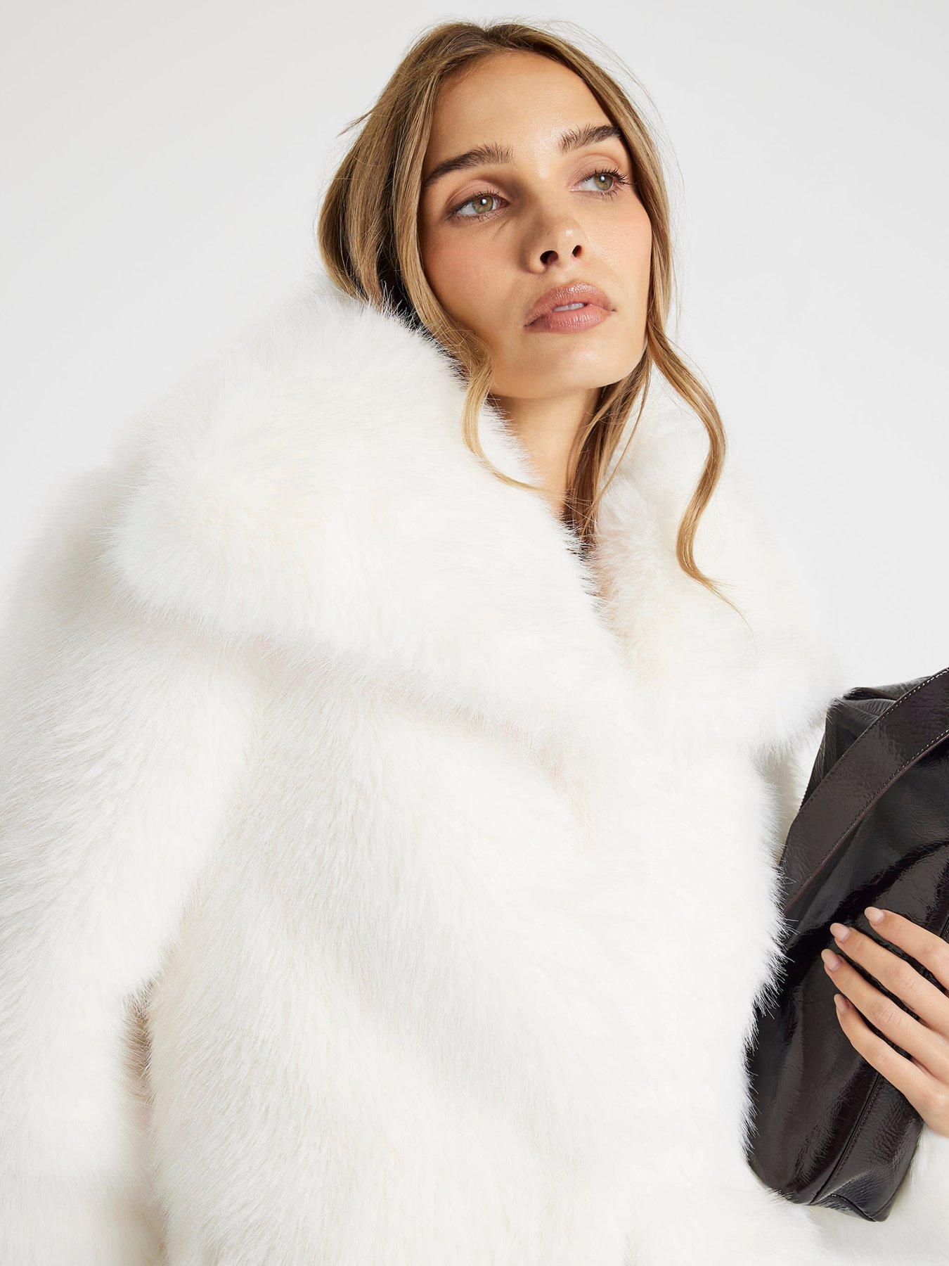 Image 4 of 4 of River Island Wide Collar Short Fur Jacket - Cream