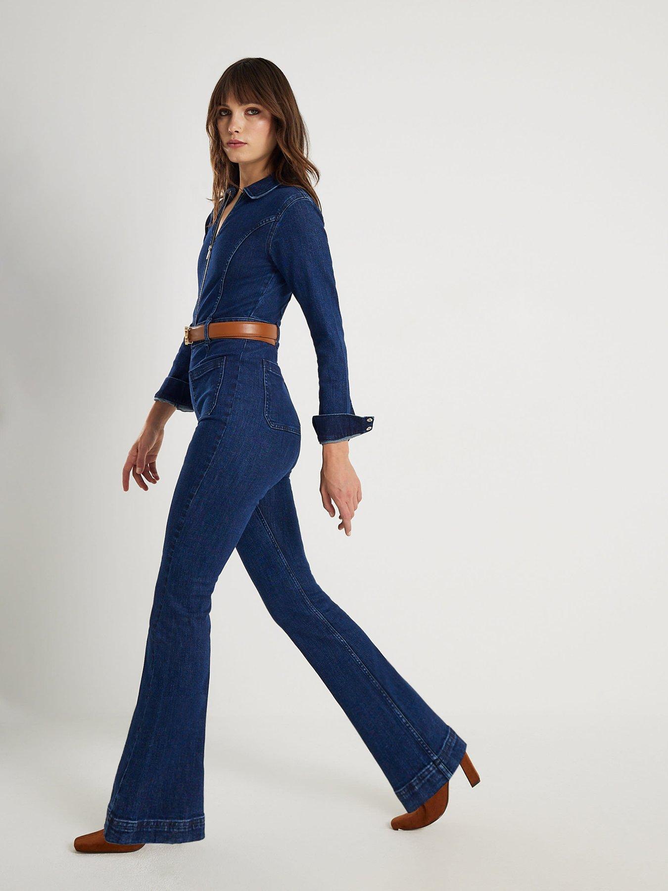 image of river-island-power-long-sleeve-stretch-jumpsuit-blue