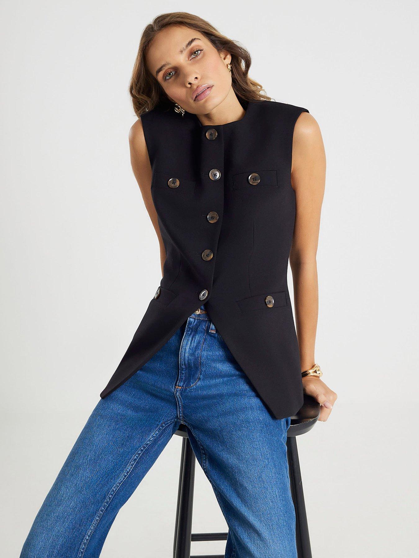 River Island Short High Neck Button Detail - Black