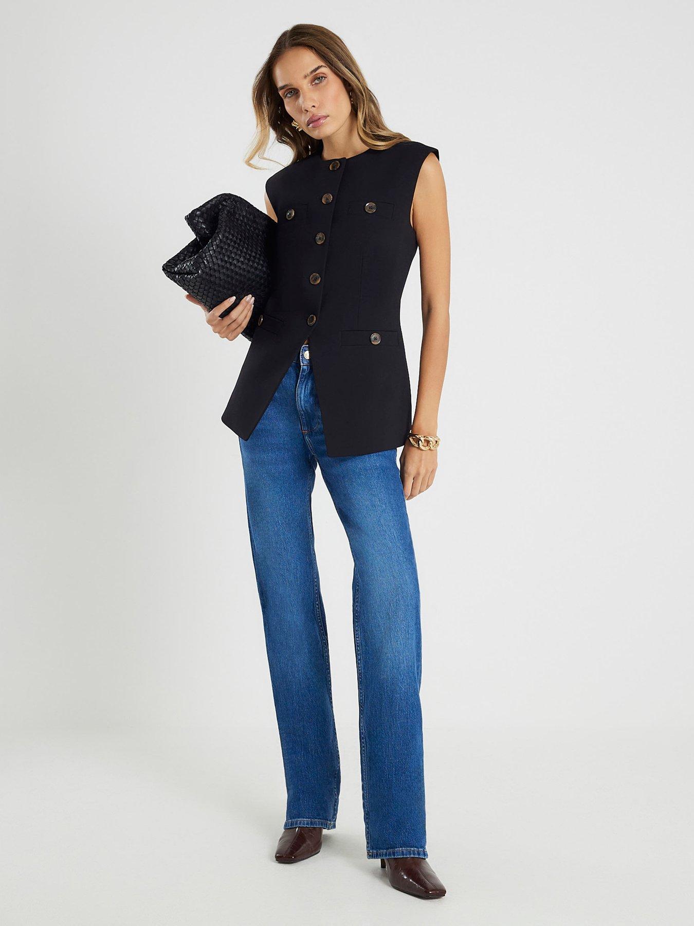  image of river-island-short-high-neck-button-detail-black