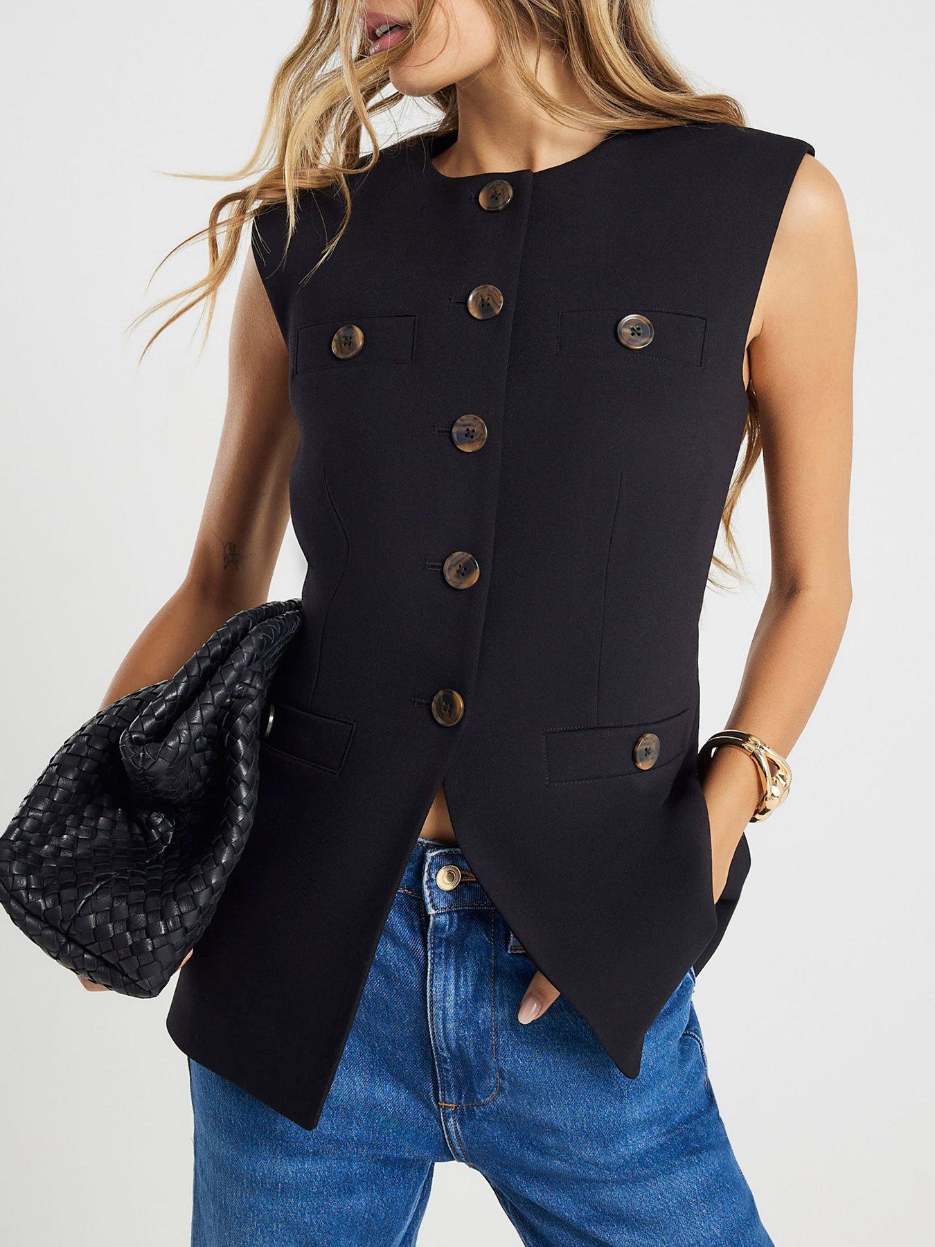  image of river-island-short-high-neck-button-detail-black