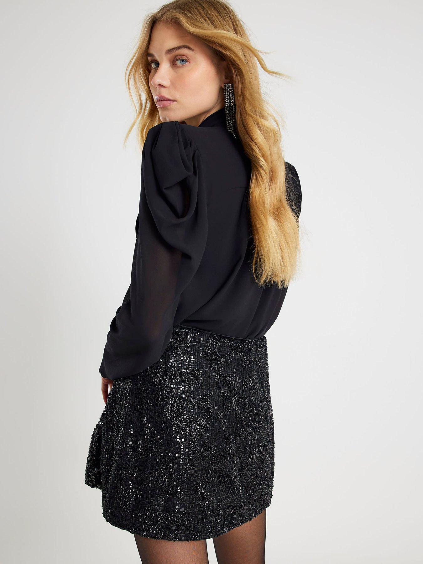 stillFront image of river-island-pussybow-blouse-black